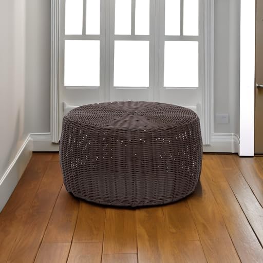 Household Essentials Handwoven Resin Storage Stool Ottoman, Brown