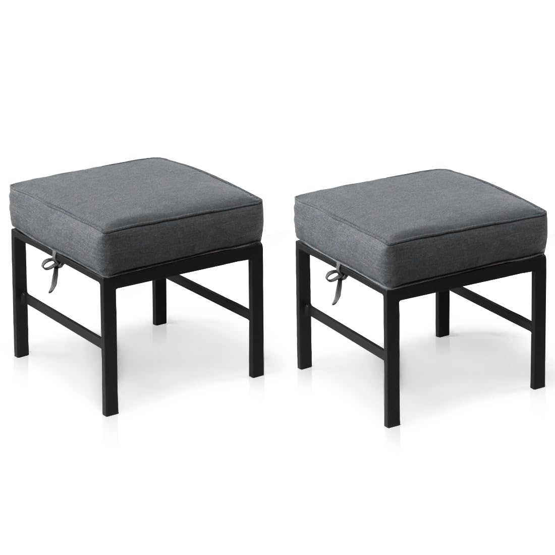 2 Pieces Outdoor Ottomans for Patio, No-Assembly Aluminum Outdoor Patio Footstool with Gray Cushions, Small Aluminum Patio Seat for Porch Yard Garden Deck, Grey Frame