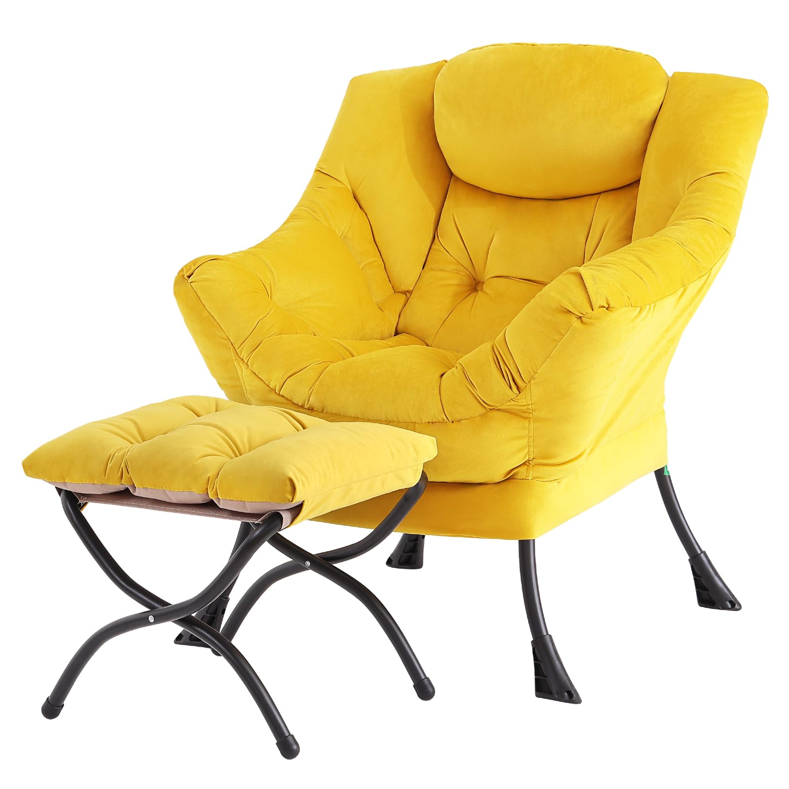 Tiita Modern Large Accent Chair with Ottoman, Comfy Leisure Sofa Armchair with Footrest, Reading Chair for Bedroom, Living Room, Dorm Rooms, Garden Dark Grey
