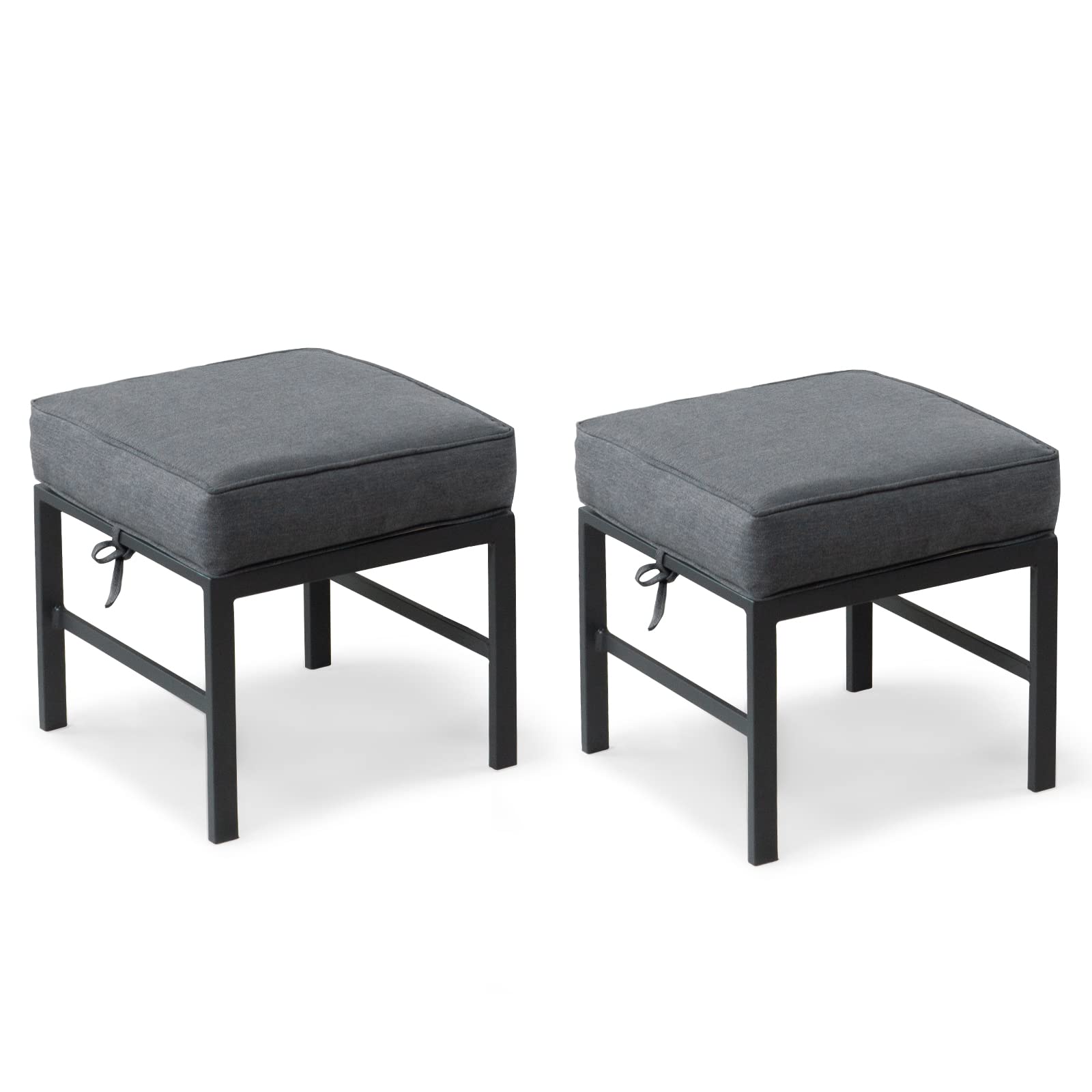 2 Pieces Outdoor Ottomans for Patio, No-Assembly Aluminum Outdoor Patio Footstool with Gray Cushions, Small Aluminum Patio Seat for Porch Yard Garden Deck, Grey Frame