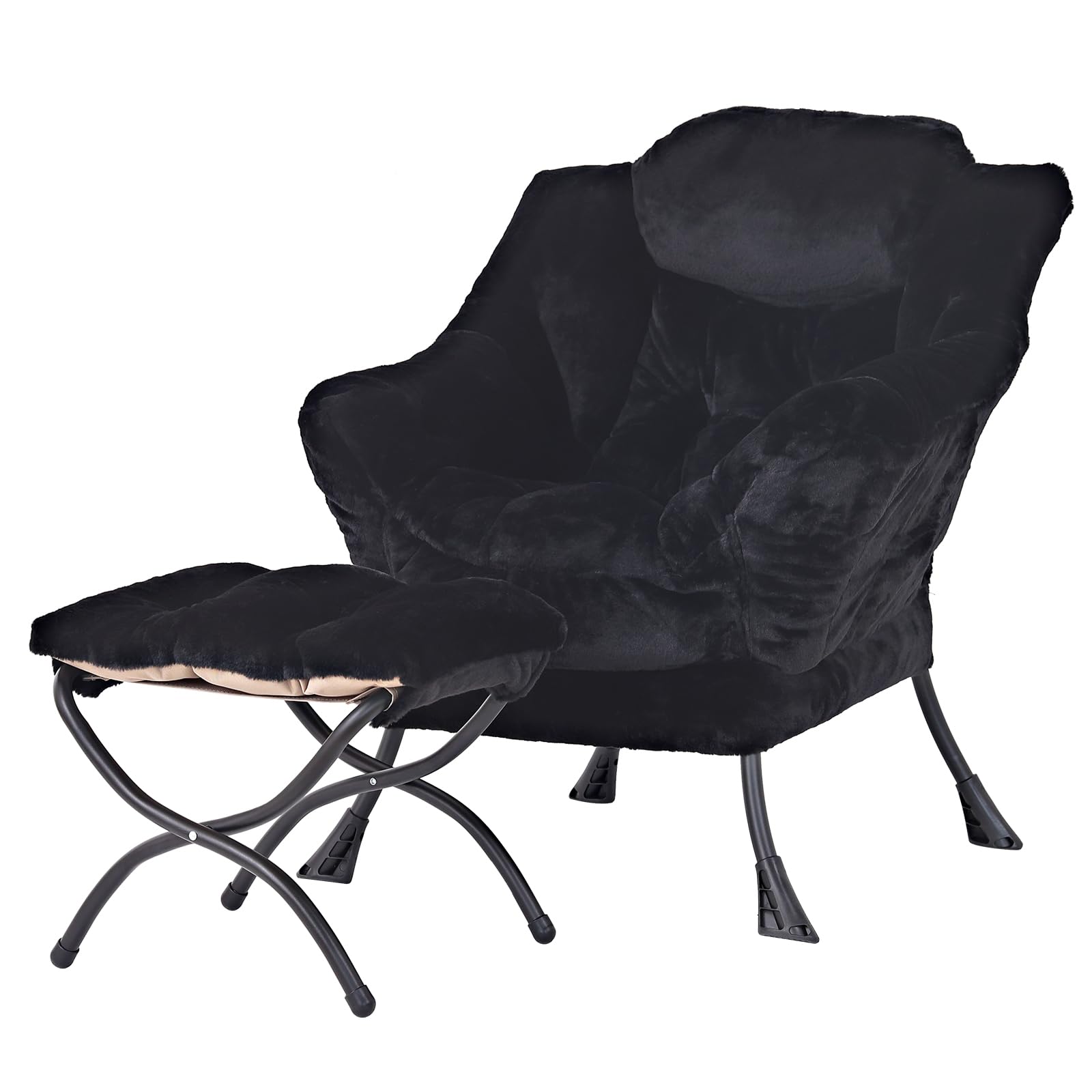 Tiita Modern Large Accent Chair with Ottoman, Comfy Leisure Sofa Armchair with Footrest, Reading Chair for Bedroom, Living Room, Dorm Rooms, Garden Dark Grey