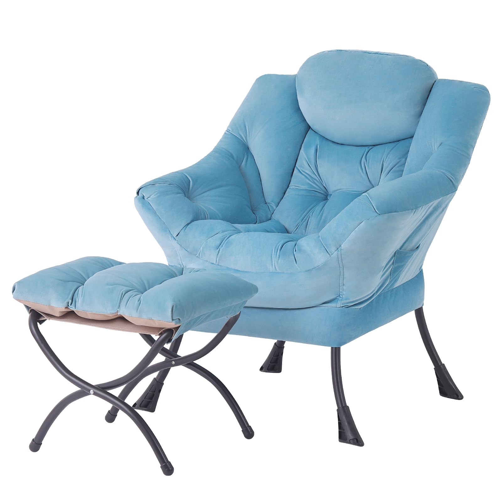 Tiita Modern Large Accent Chair with Ottoman, Comfy Leisure Sofa Armchair with Footrest, Reading Chair for Bedroom, Living Room, Dorm Rooms, Garden Dark Grey