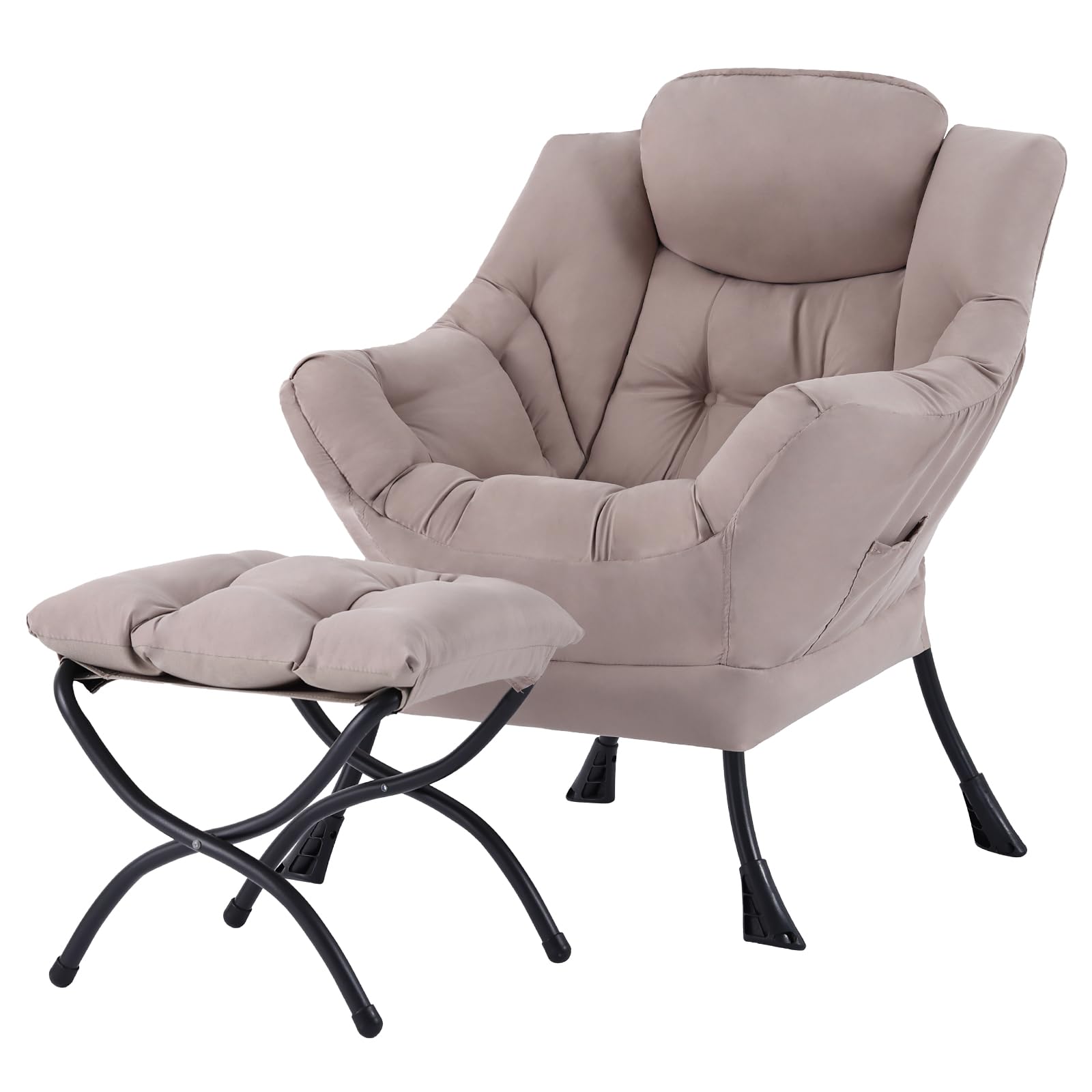 Tiita Modern Large Accent Chair with Ottoman, Comfy Leisure Sofa Armchair with Footrest, Reading Chair for Bedroom, Living Room, Dorm Rooms, Garden Dark Grey