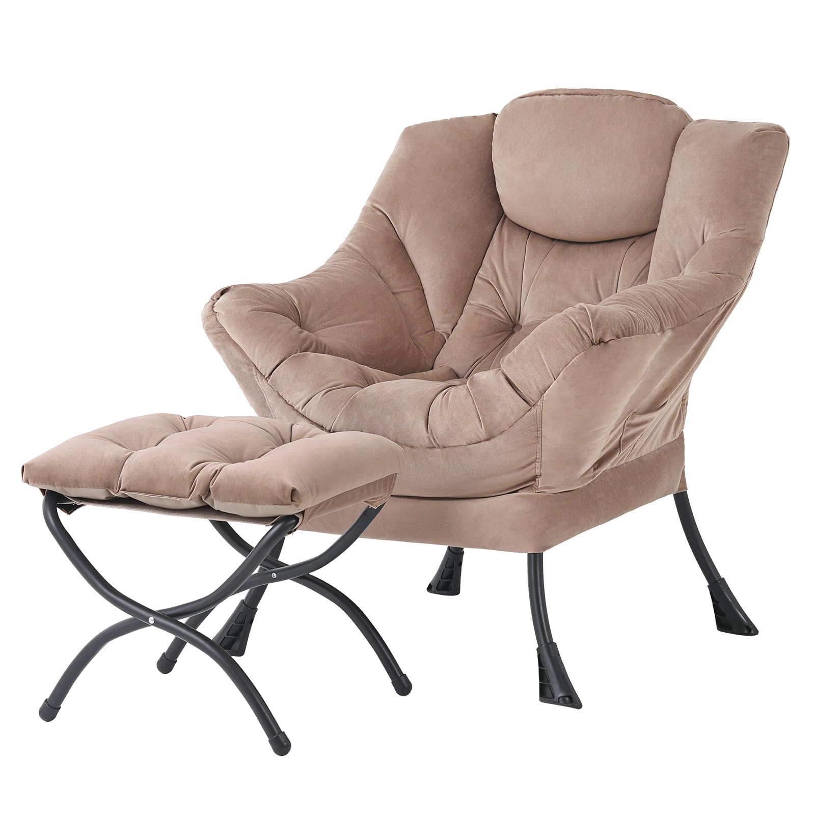 Tiita Modern Large Accent Chair with Ottoman, Comfy Leisure Sofa Armchair with Footrest, Reading Chair for Bedroom, Living Room, Dorm Rooms, Garden Dark Grey