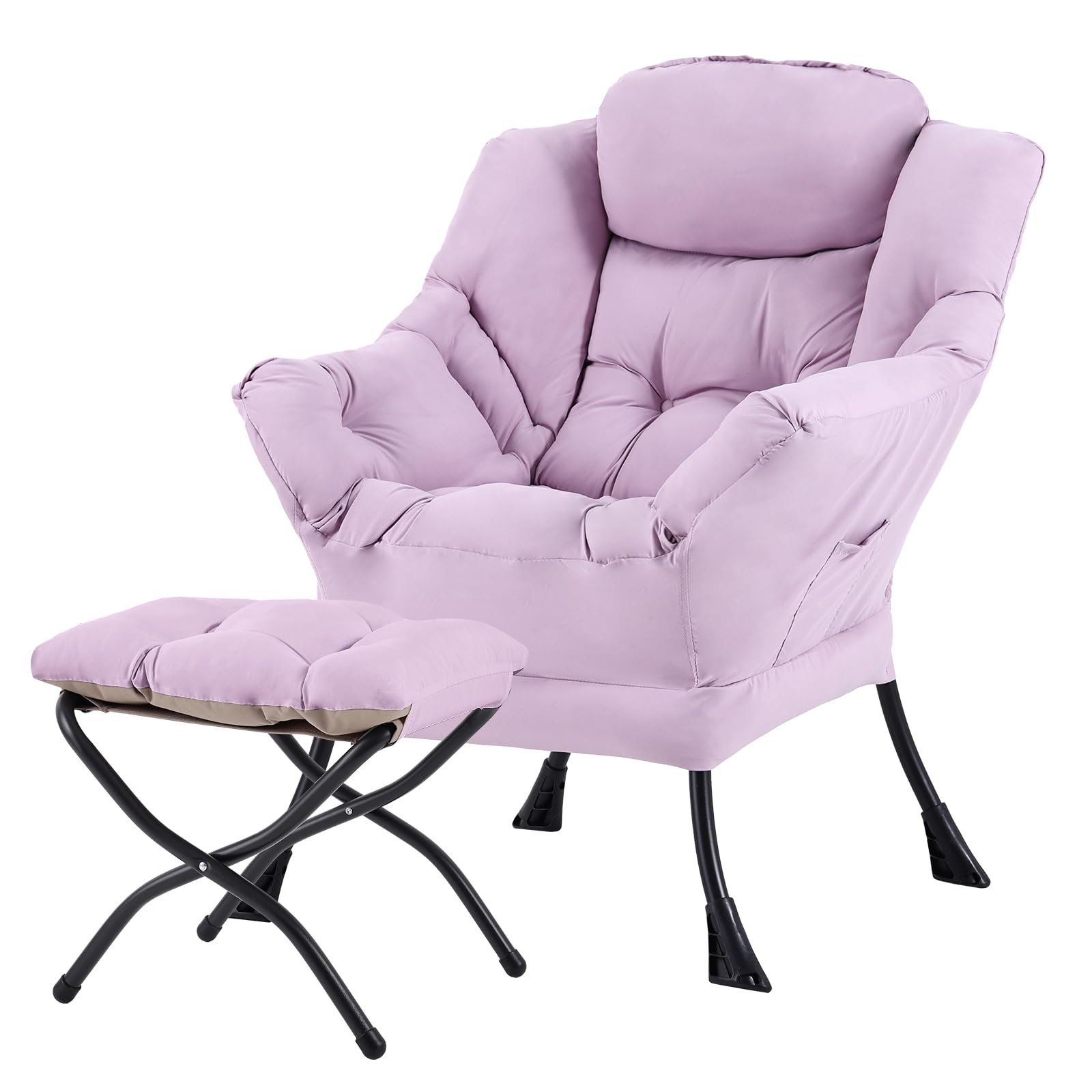 Tiita Modern Large Accent Chair with Ottoman, Comfy Leisure Sofa Armchair with Footrest, Reading Chair for Bedroom, Living Room, Dorm Rooms, Garden Dark Grey