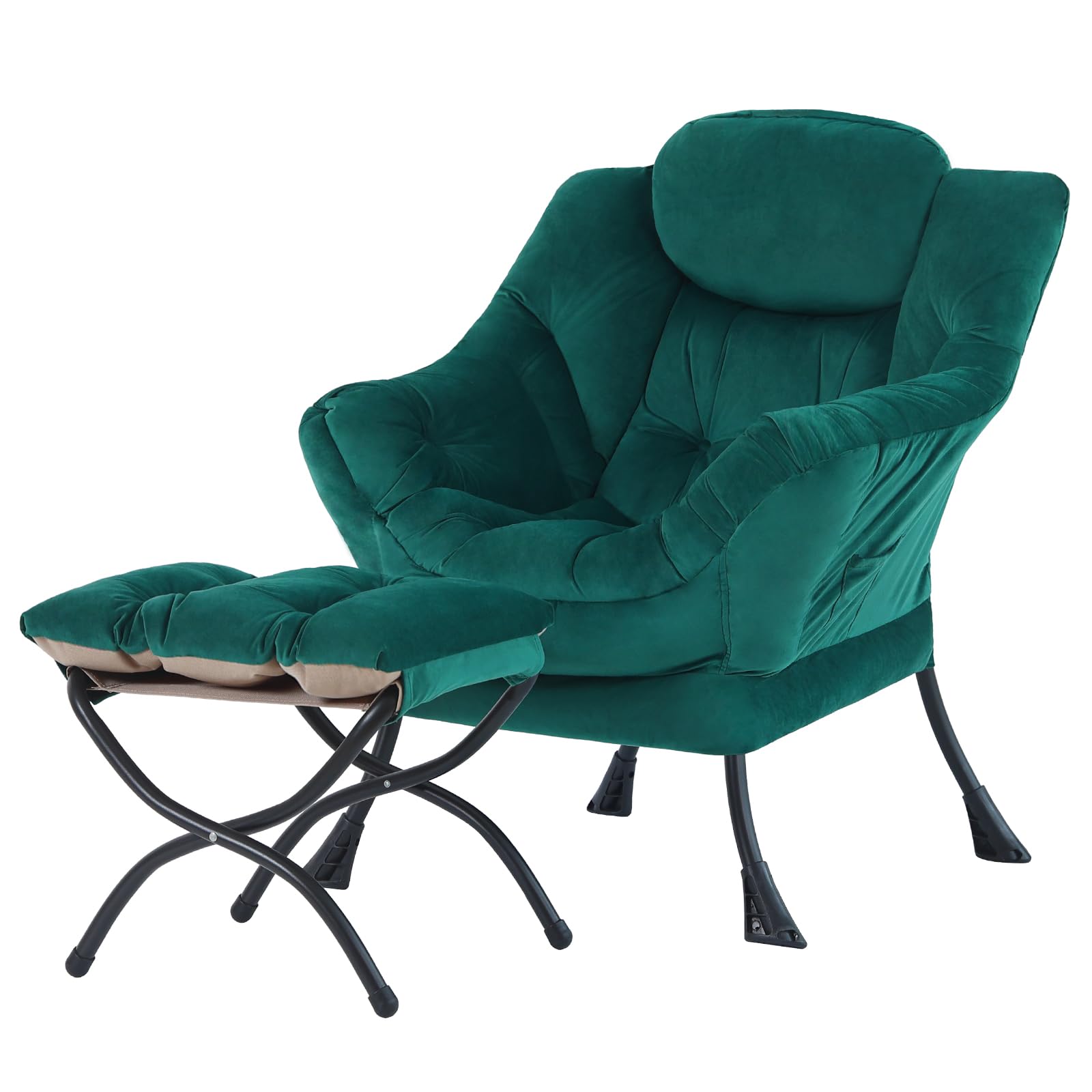 Tiita Modern Large Accent Chair with Ottoman, Comfy Leisure Sofa Armchair with Footrest, Reading Chair for Bedroom, Living Room, Dorm Rooms, Garden Dark Grey