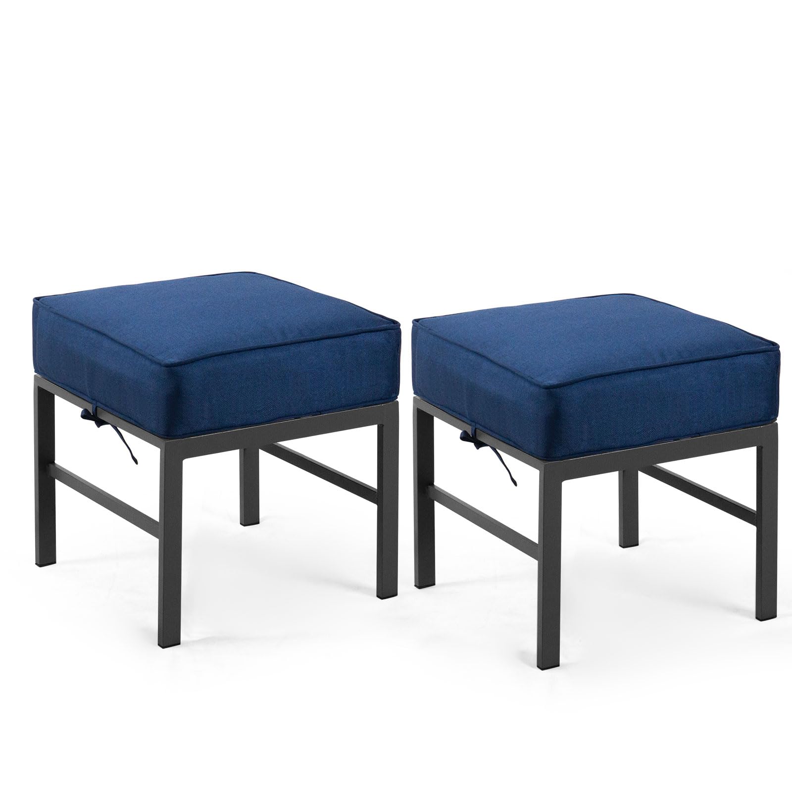 2 Pieces Outdoor Ottomans for Patio, No-Assembly Aluminum Outdoor Patio Footstool with Gray Cushions, Small Aluminum Patio Seat for Porch Yard Garden Deck, Grey Frame