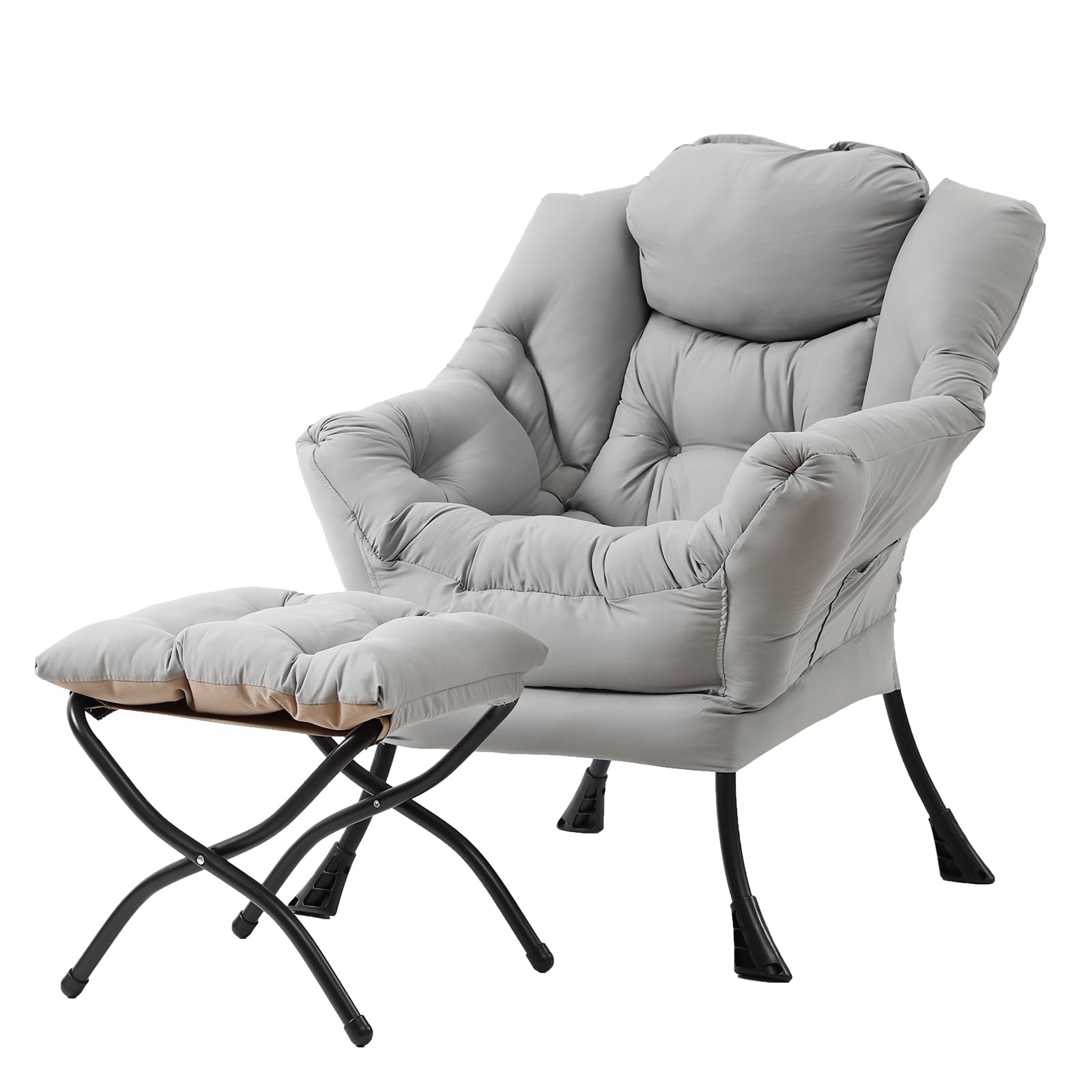 Tiita Modern Large Accent Chair with Ottoman, Comfy Leisure Sofa Armchair with Footrest, Reading Chair for Bedroom, Living Room, Dorm Rooms, Garden Dark Grey