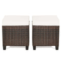 RELAX4LIFE 2-Piece Patio Ottoman Set - Wicker Footstools, All Weather PE Rattan Ottoman with Removable Cushions, Square Footrest Seat, Outdoor Stools for Garden, Porch, Pouf Ottoman (Brown)