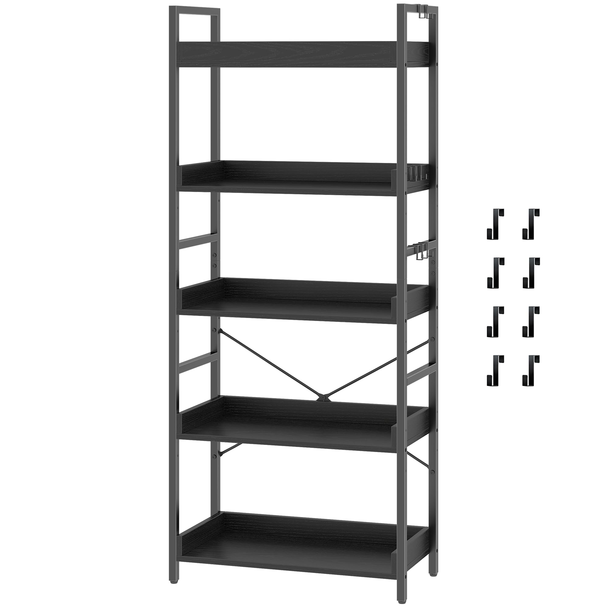 HCHQHS 6 Tier Bookshelf, Adjustable Industrial Bookcase, Vertical Tall Book Shelf, Wood and Black Metal Open Bookshelves for Home Office, Living Room, Bedroom, 70 Inch