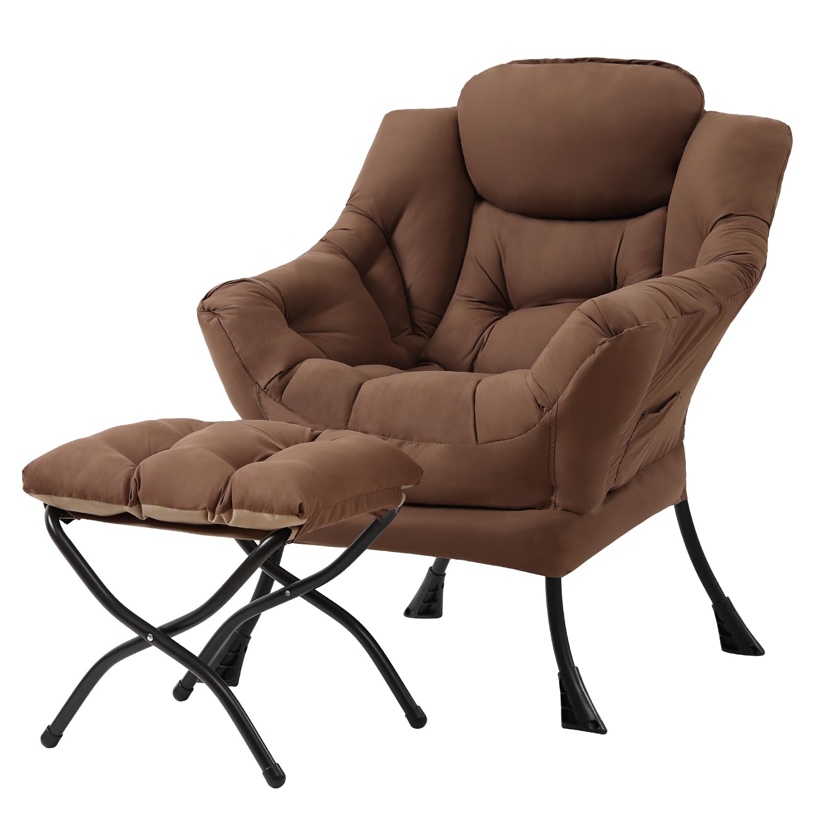 Tiita Modern Large Accent Chair with Ottoman, Comfy Leisure Sofa Armchair with Footrest, Reading Chair for Bedroom, Living Room, Dorm Rooms, Garden Dark Grey