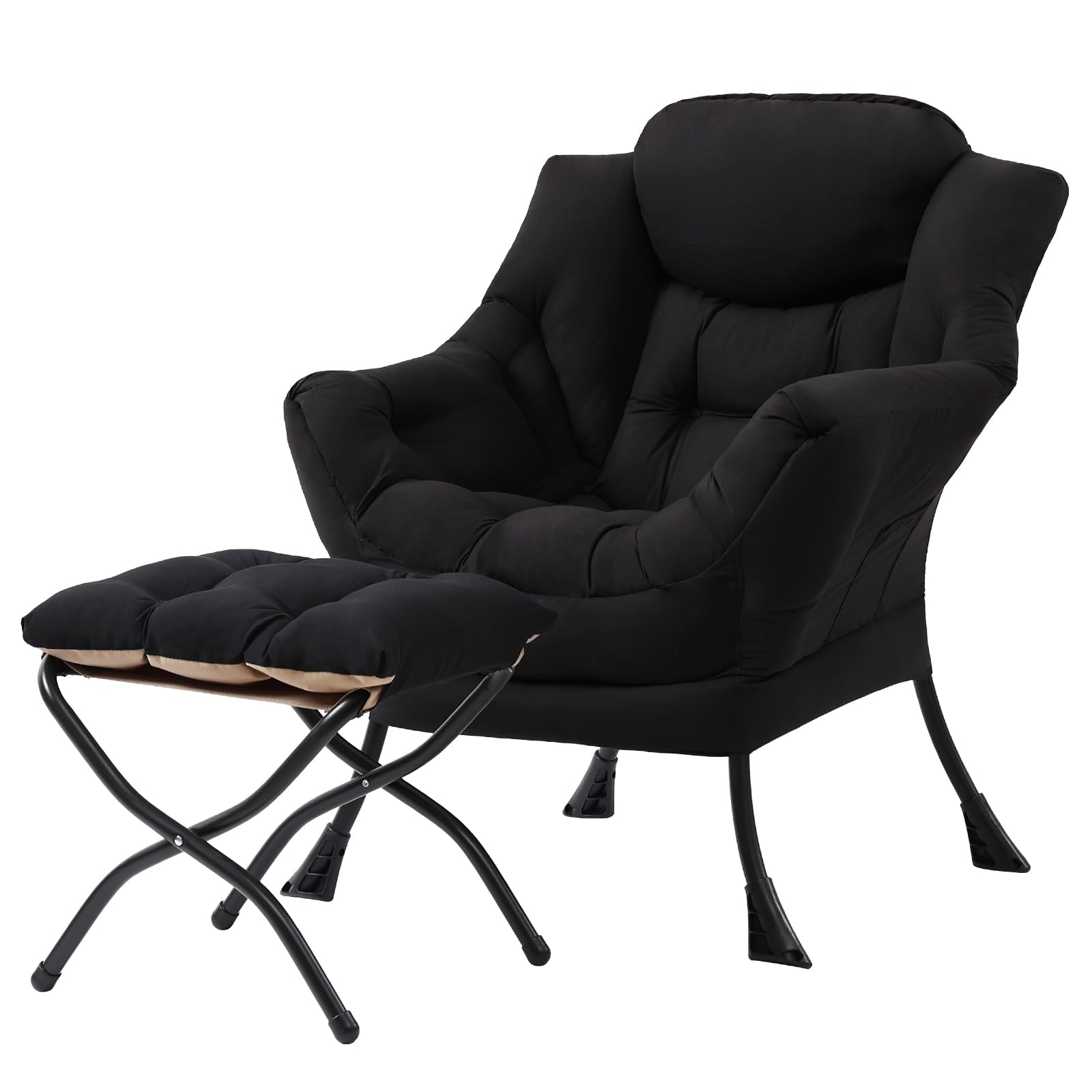 Tiita Modern Large Accent Chair with Ottoman, Comfy Leisure Sofa Armchair with Footrest, Reading Chair for Bedroom, Living Room, Dorm Rooms, Garden Dark Grey