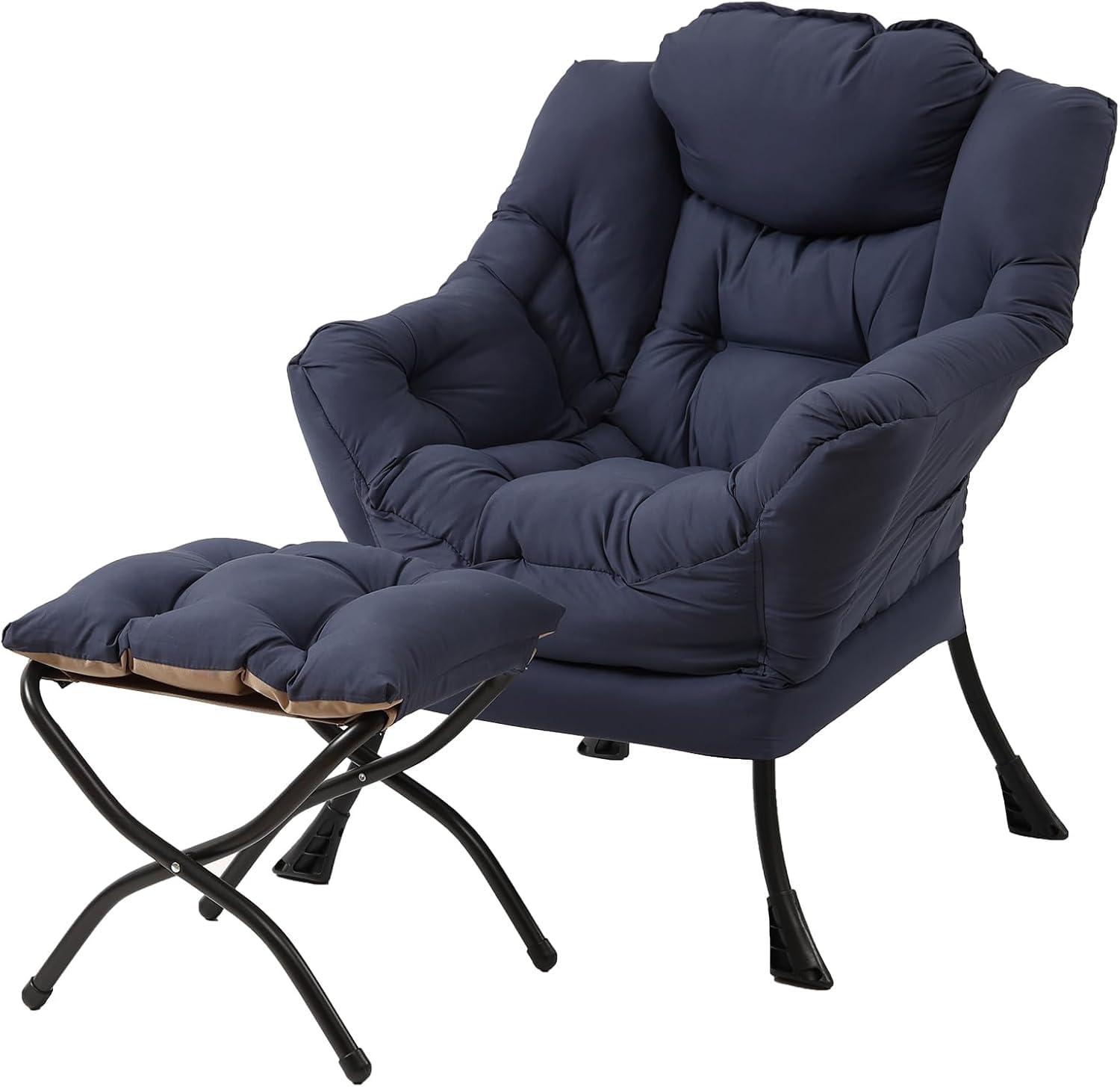 Tiita Modern Large Accent Chair with Ottoman, Comfy Leisure Sofa Armchair with Footrest, Reading Chair for Bedroom, Living Room, Dorm Rooms, Garden Dark Grey