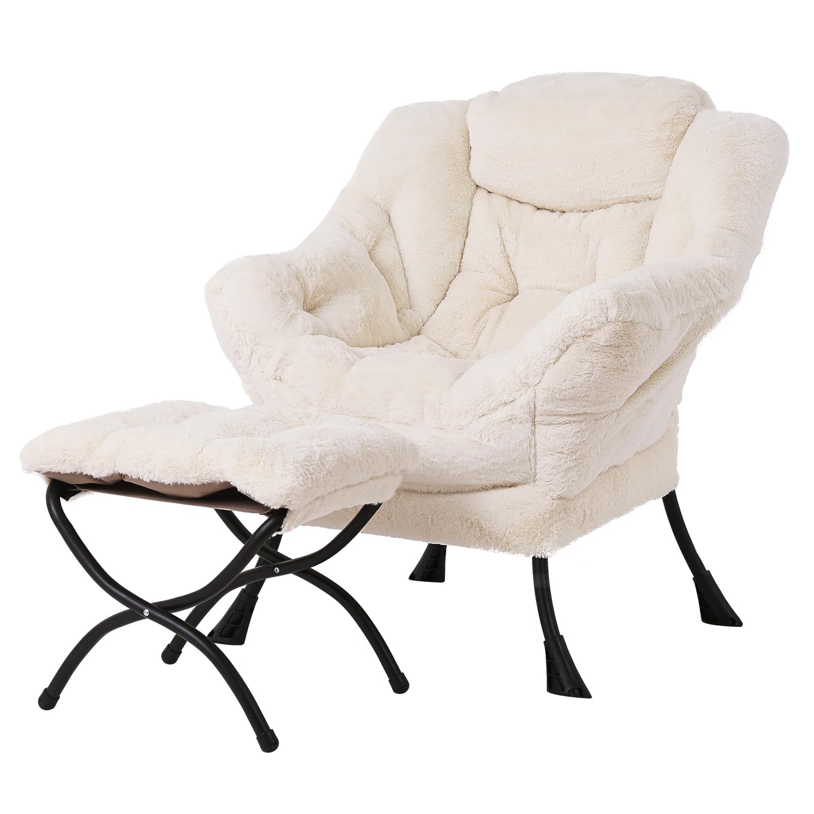 Tiita Modern Large Accent Chair with Ottoman, Comfy Leisure Sofa Armchair with Footrest, Reading Chair for Bedroom, Living Room, Dorm Rooms, Garden Dark Grey