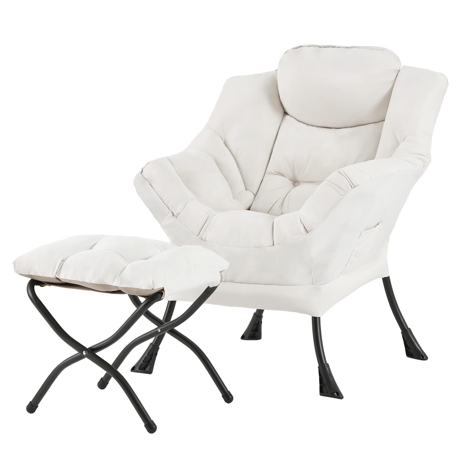 Tiita Modern Large Accent Chair with Ottoman, Comfy Leisure Sofa Armchair with Footrest, Reading Chair for Bedroom, Living Room, Dorm Rooms, Garden Dark Grey