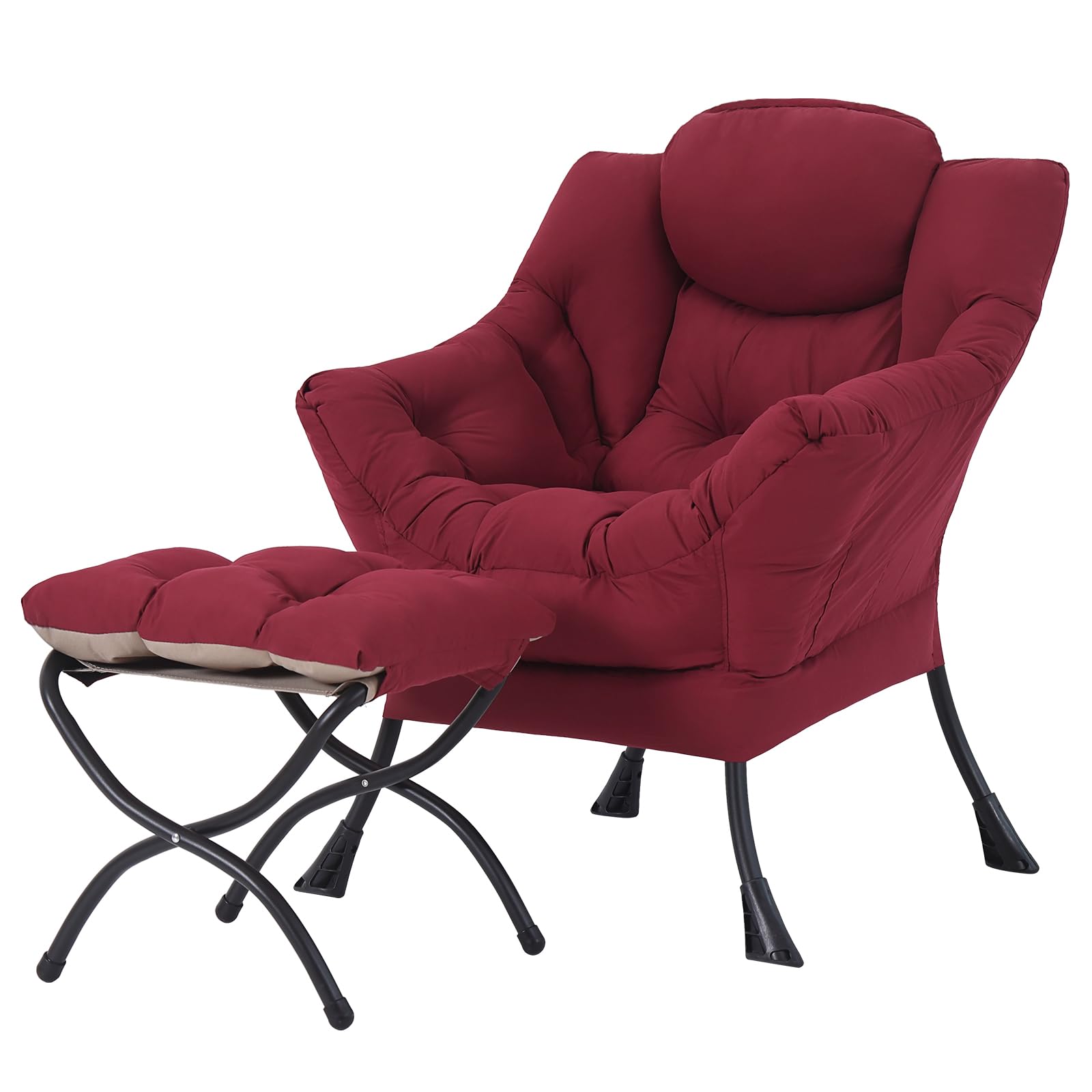 Tiita Modern Large Accent Chair with Ottoman, Comfy Leisure Sofa Armchair with Footrest, Reading Chair for Bedroom, Living Room, Dorm Rooms, Garden Dark Grey