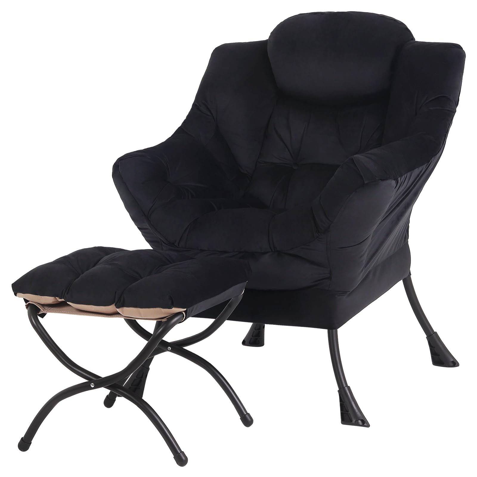 Tiita Modern Large Accent Chair with Ottoman, Comfy Leisure Sofa Armchair with Footrest, Reading Chair for Bedroom, Living Room, Dorm Rooms, Garden Dark Grey