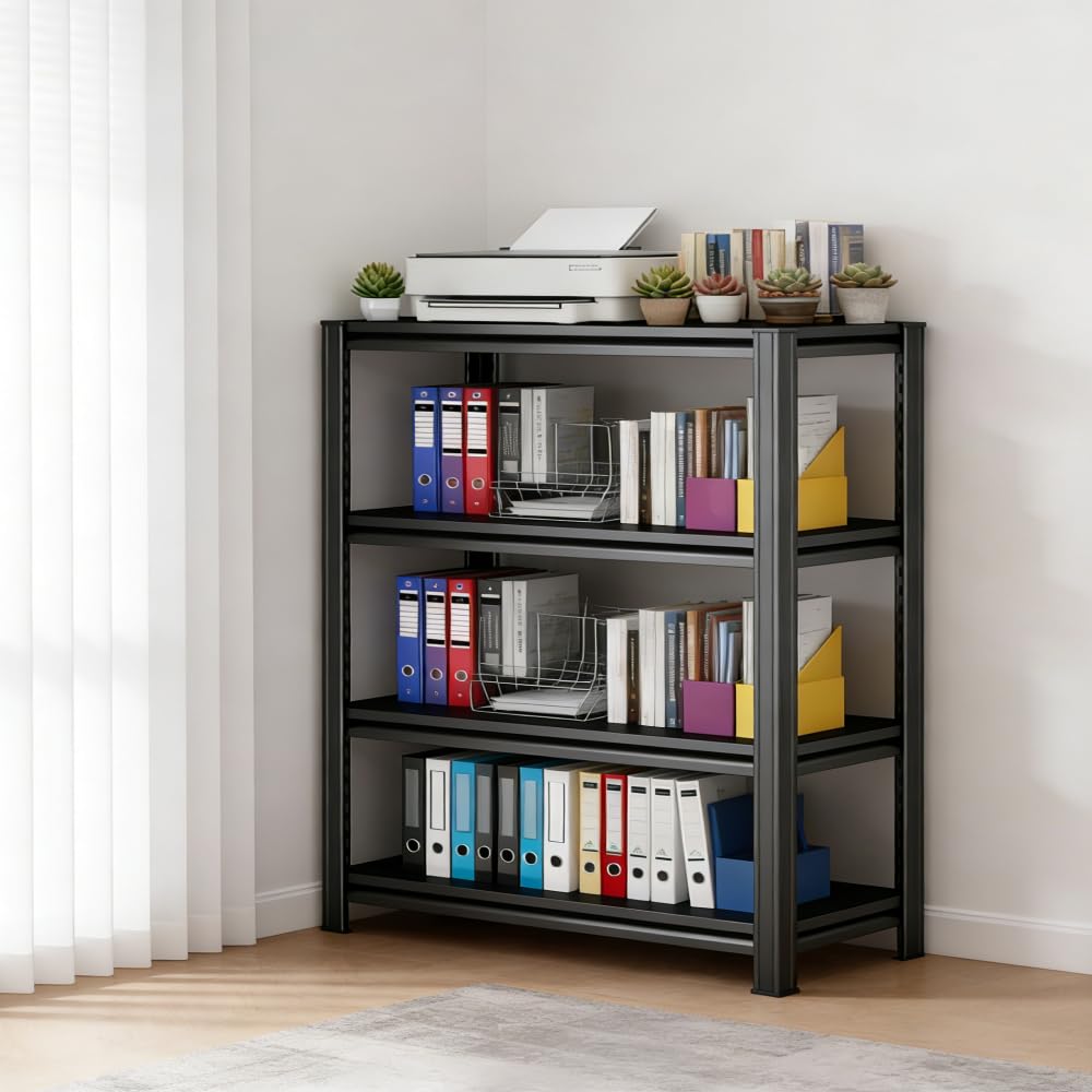 5-Tier Metal Bookshelf,Tall Book Shelf & Tall Printer Stand,36" W x 71" H Industrial Heavy Duty Metal Bookcase for Office, Home, Living Room - Adjustable Storage Rack, Easy Assembly, Black