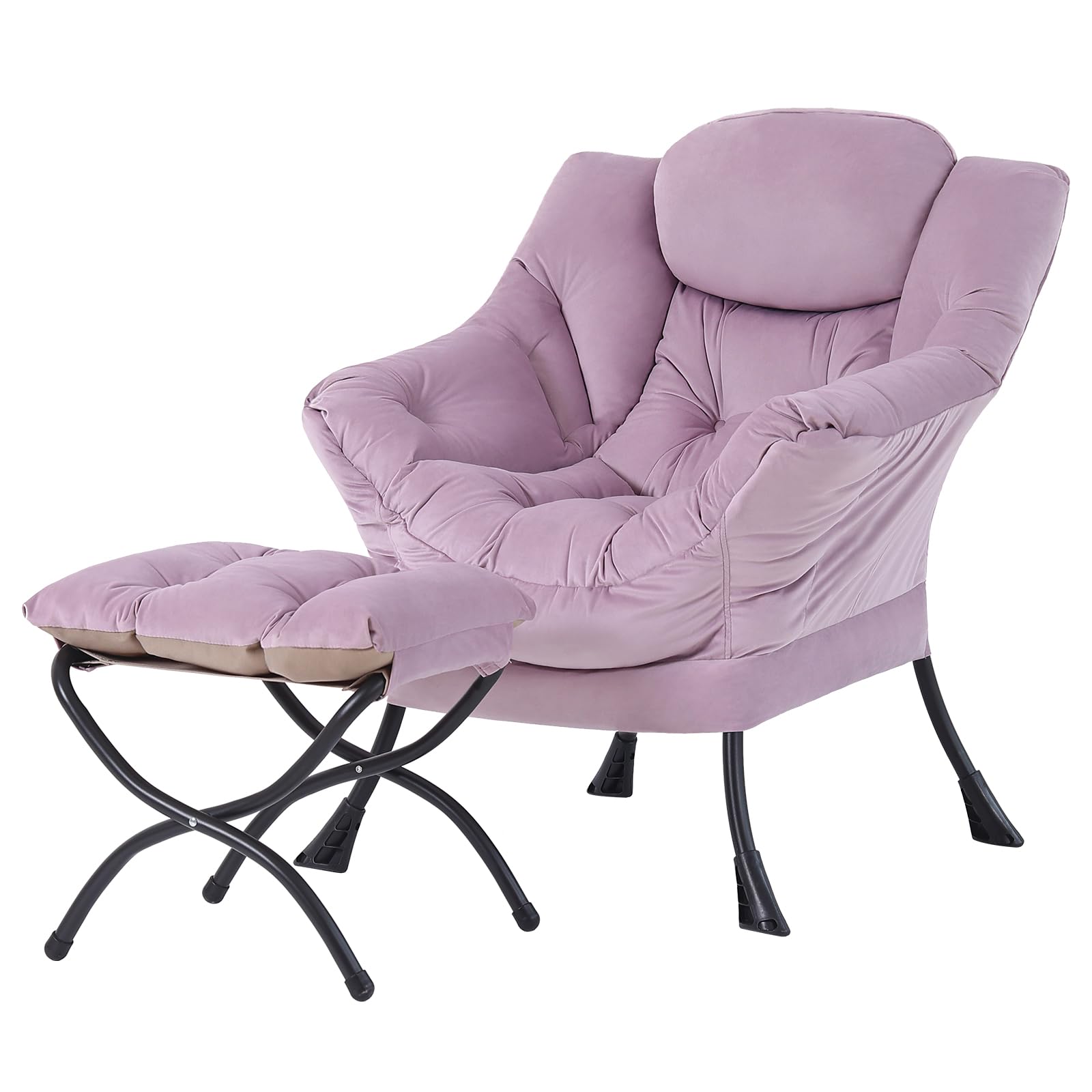 Tiita Modern Large Accent Chair with Ottoman, Comfy Leisure Sofa Armchair with Footrest, Reading Chair for Bedroom, Living Room, Dorm Rooms, Garden Dark Grey