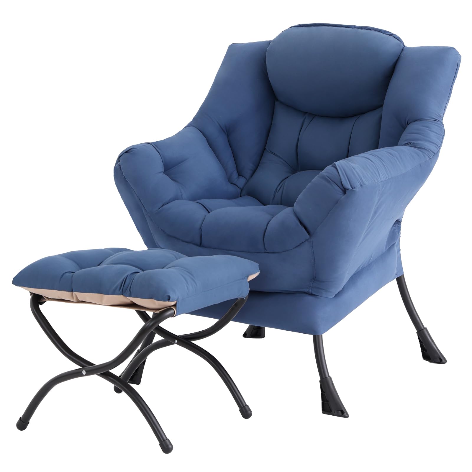 Tiita Modern Large Accent Chair with Ottoman, Comfy Leisure Sofa Armchair with Footrest, Reading Chair for Bedroom, Living Room, Dorm Rooms, Garden Dark Grey
