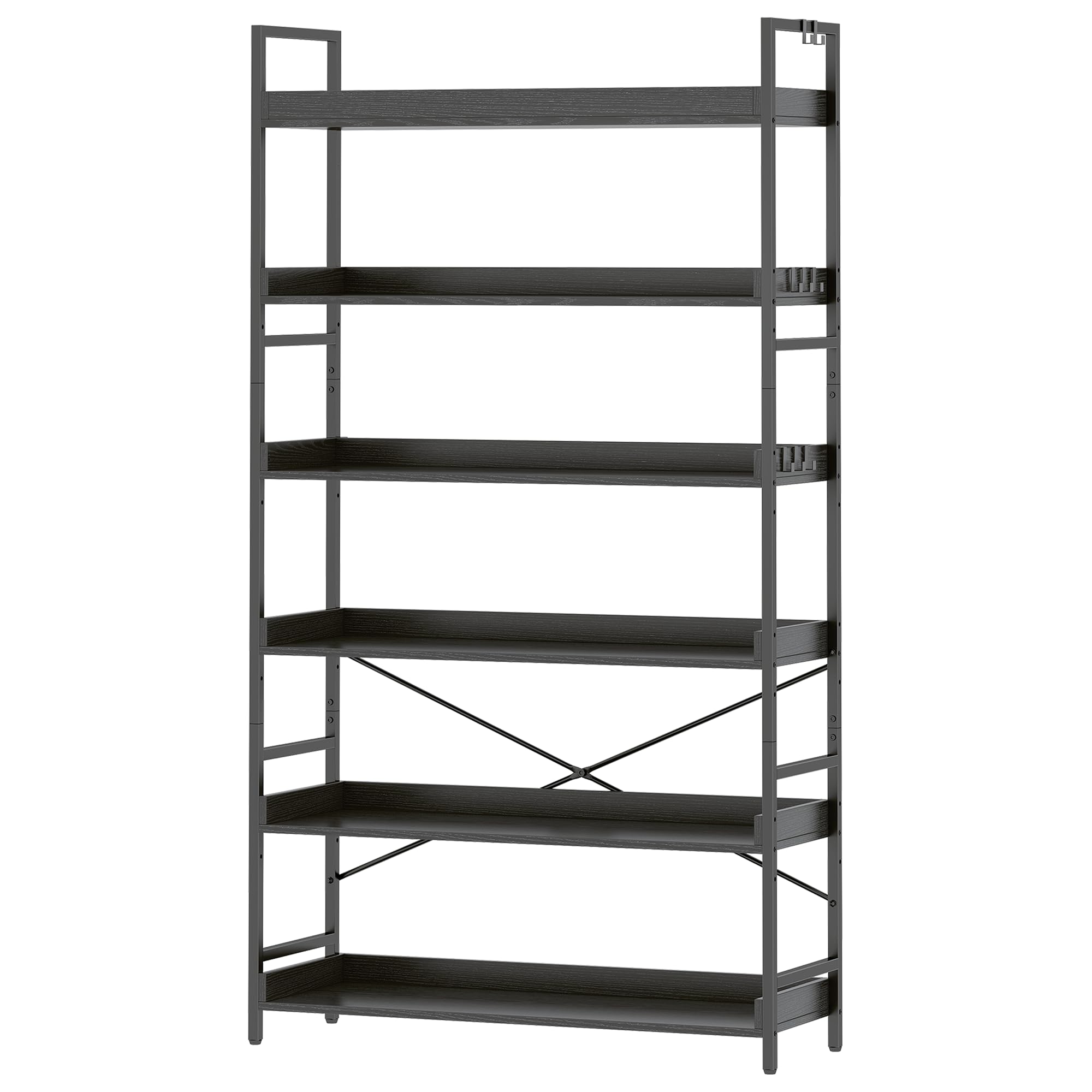 HCHQHS 6 Tier Bookshelf, Adjustable Industrial Bookcase, Vertical Tall Book Shelf, Wood and Black Metal Open Bookshelves for Home Office, Living Room, Bedroom, 70 Inch