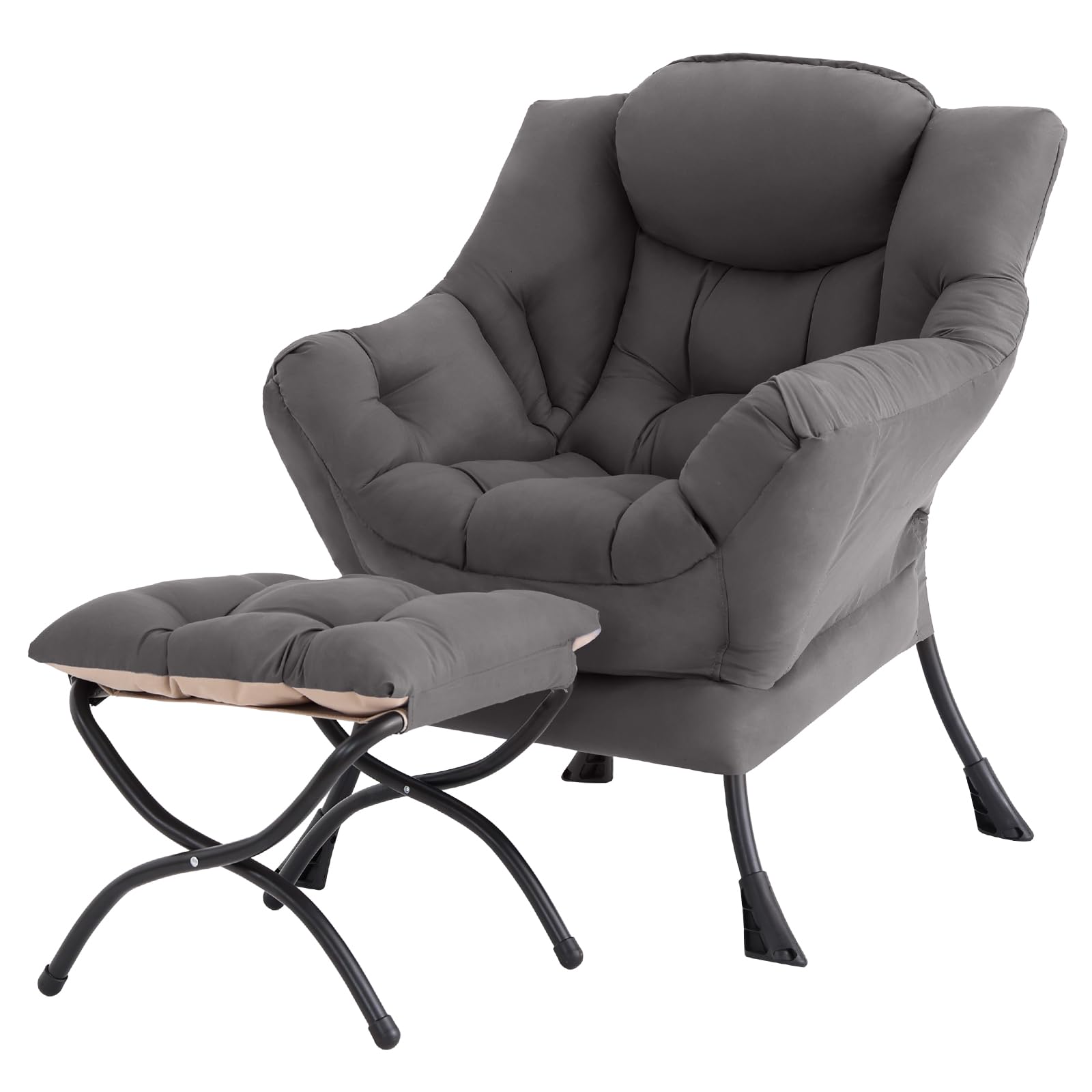 Tiita Modern Large Accent Chair with Ottoman, Comfy Leisure Sofa Armchair with Footrest, Reading Chair for Bedroom, Living Room, Dorm Rooms, Garden Dark Grey