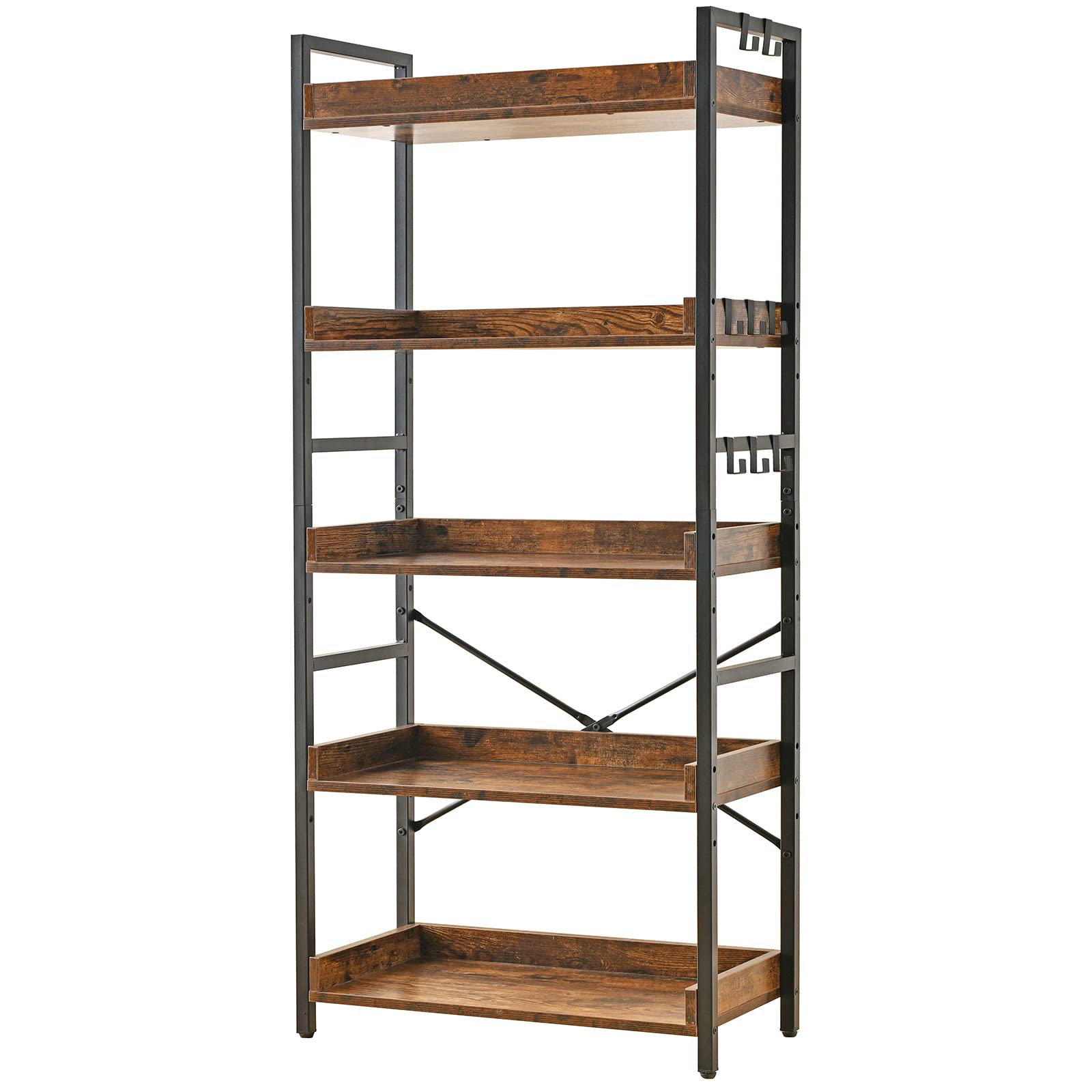 HCHQHS 6 Tier Bookshelf, Adjustable Industrial Bookcase, Vertical Tall Book Shelf, Wood and Black Metal Open Bookshelves for Home Office, Living Room, Bedroom, 70 Inch