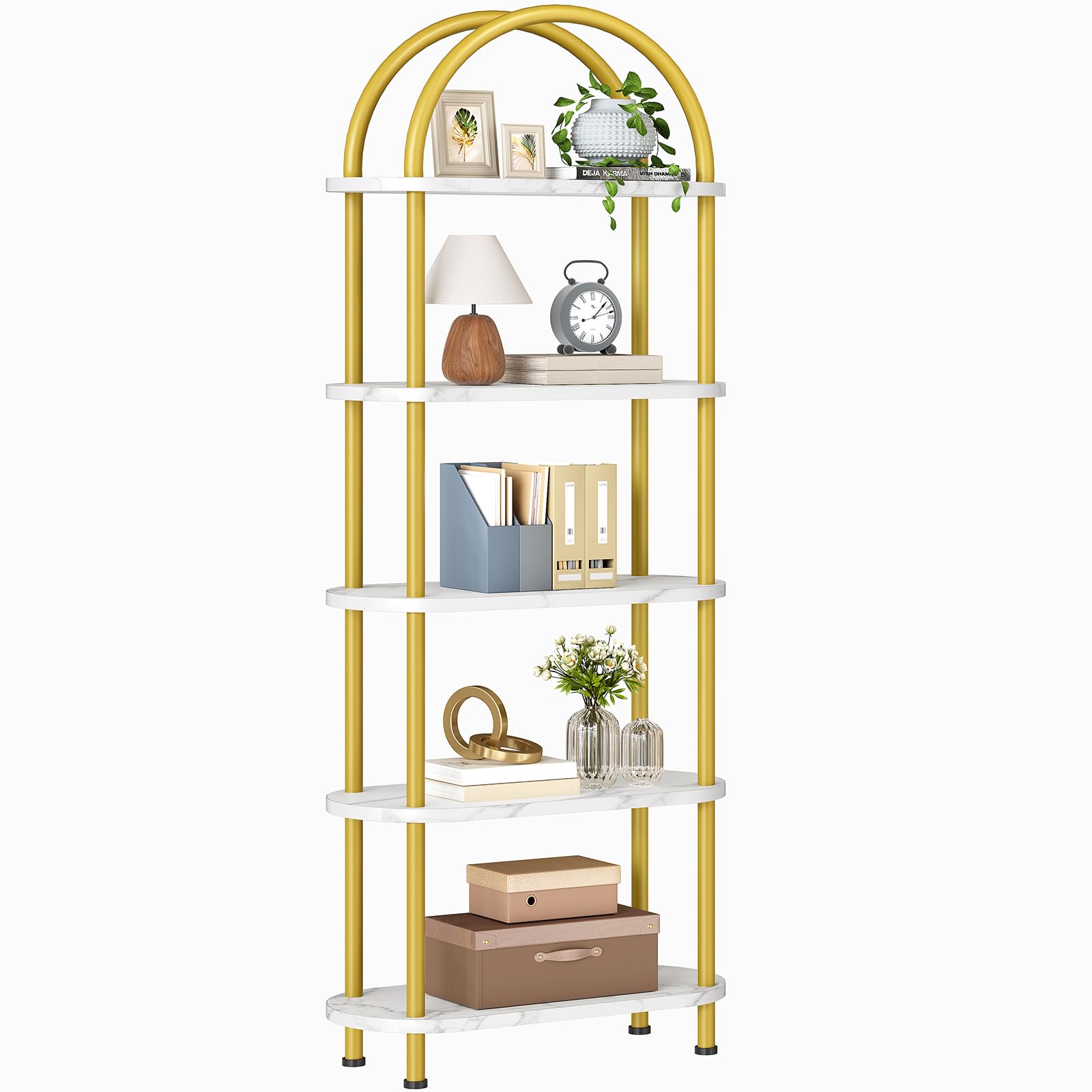 HOOBRO 5 Tier Open Bookshelf, Industrial Arched Bookcase Display Shelf Rack, Wooden Bookcase Storage Shelf Metal Frame, Tall Storage Organizer for Home, Easy Assembly, Rustic Brown BF176SJ01