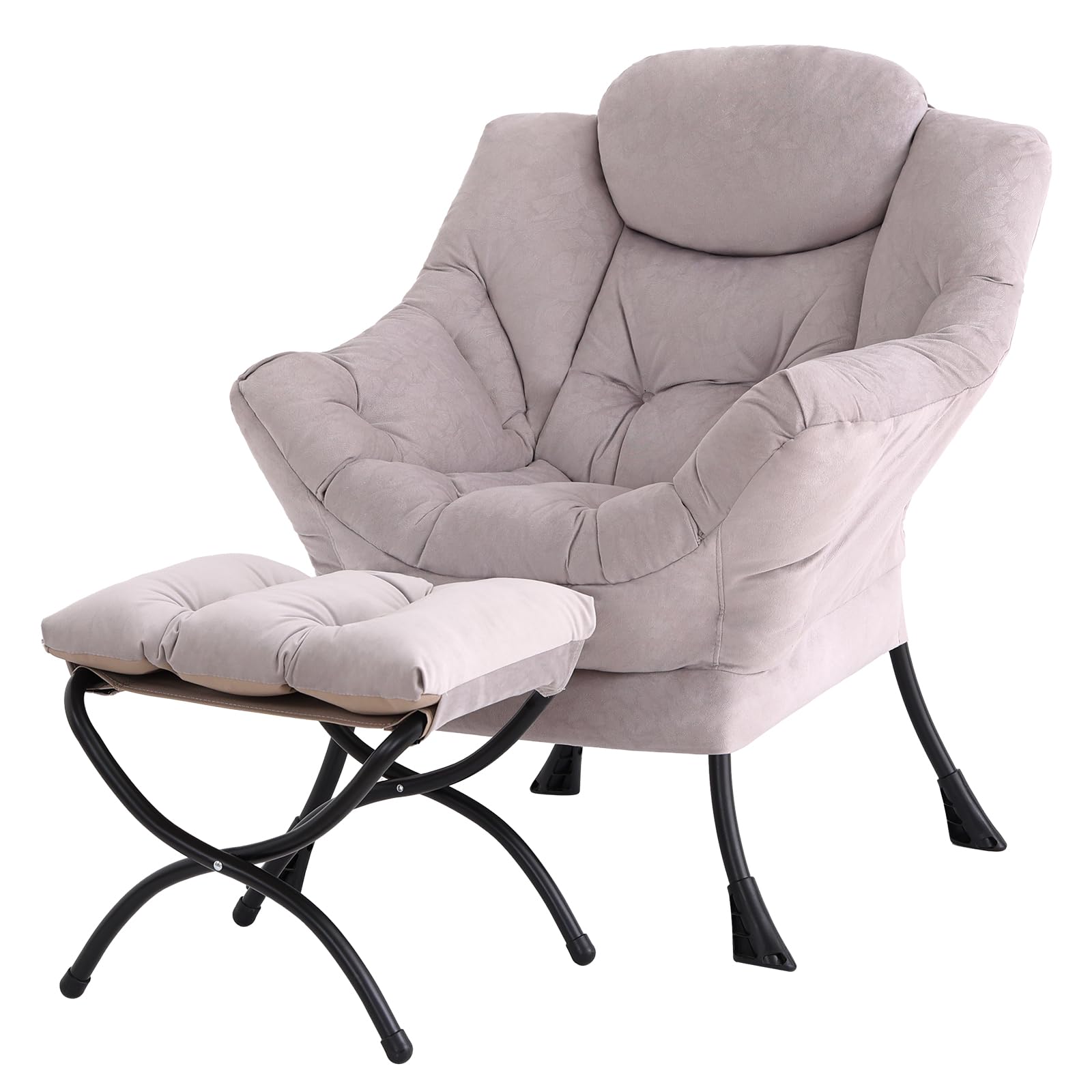 Tiita Modern Large Accent Chair with Ottoman, Comfy Leisure Sofa Armchair with Footrest, Reading Chair for Bedroom, Living Room, Dorm Rooms, Garden Dark Grey