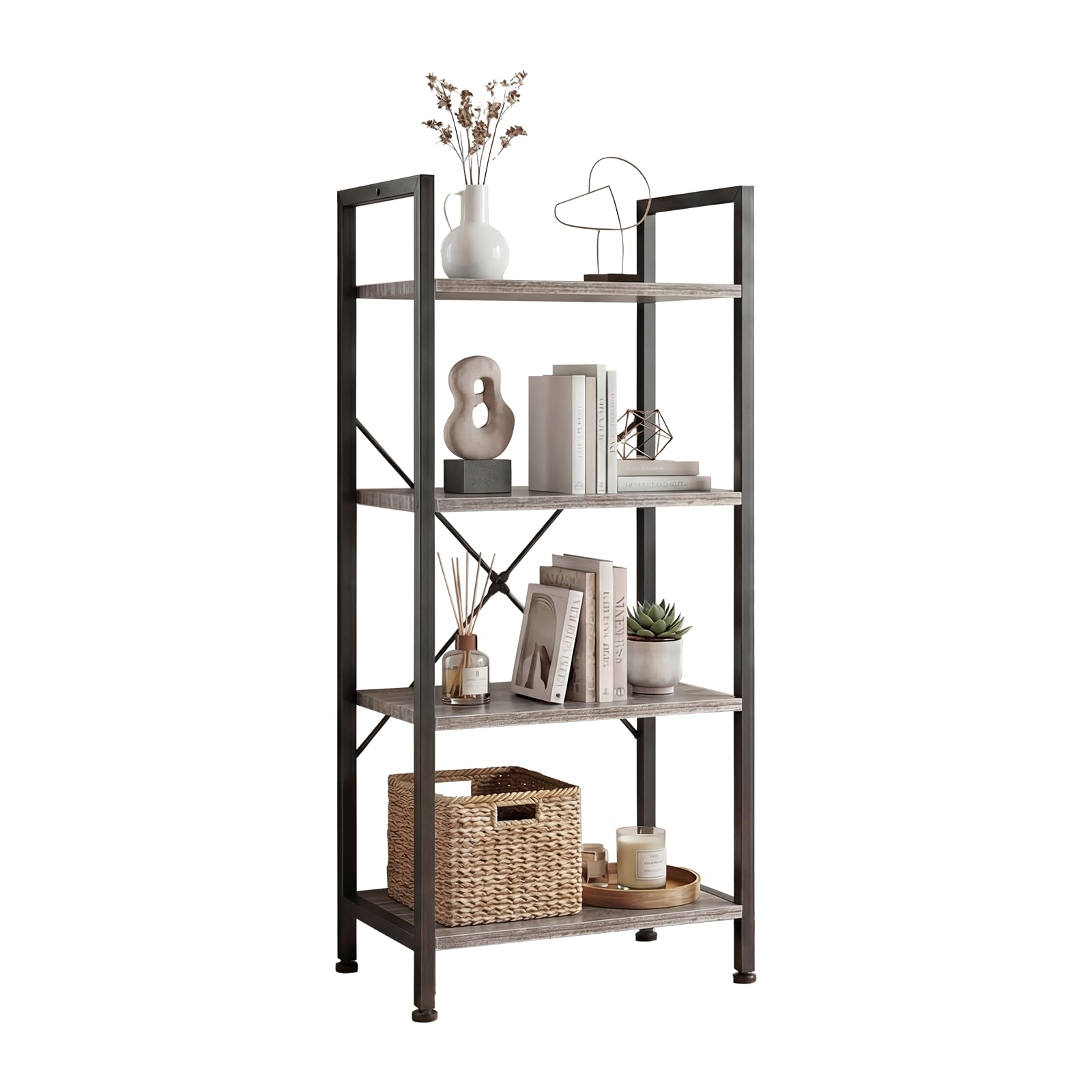 DUMOS 5-Tier Bookshelf, Modern Tall Bookcase, Open Storage Display Shelf for Living Room, Bedroom, Home Office, Narrow Standing Shelving Unit for Books, CDs, Décor，Modern Black