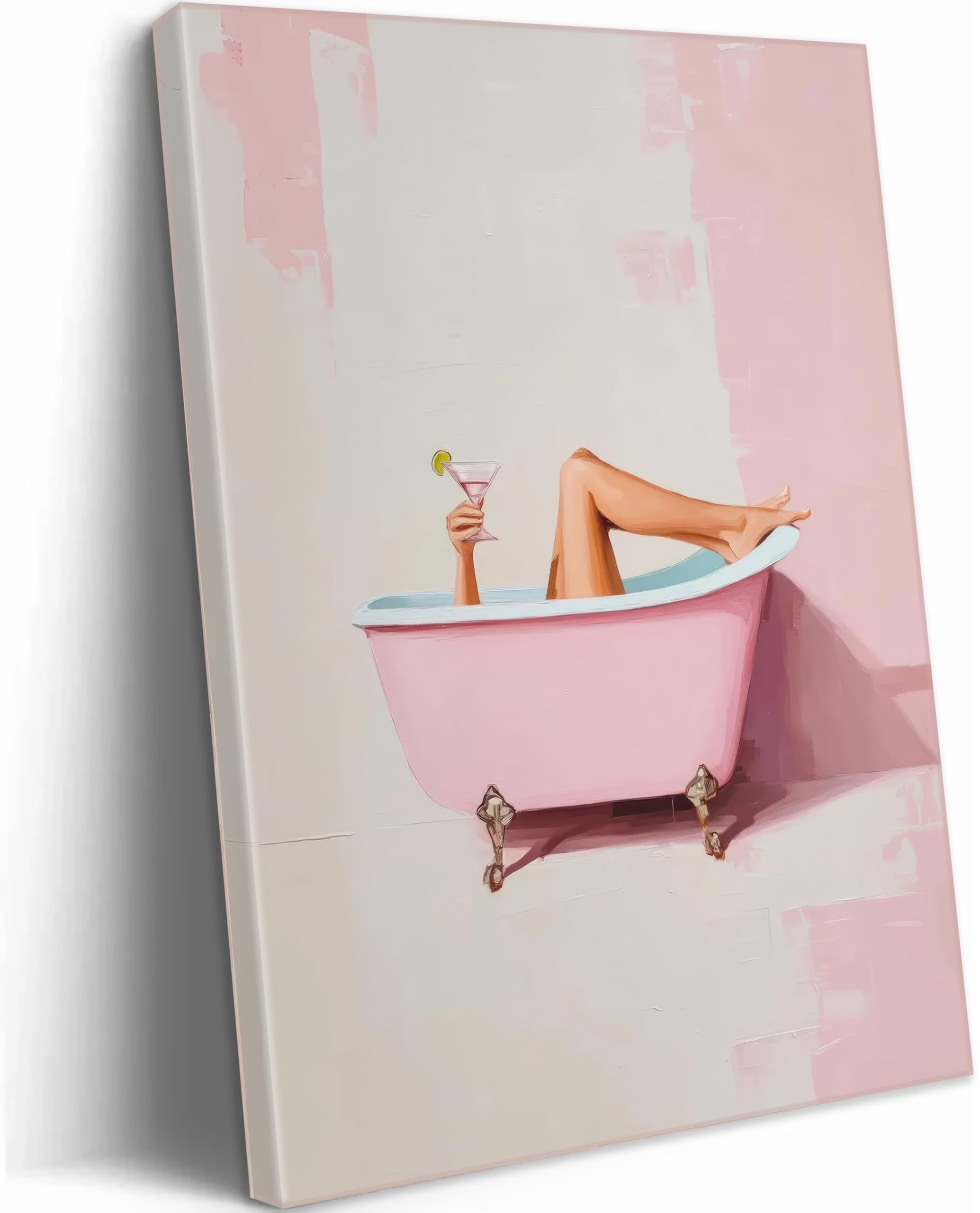 WWN Vintage Bathroom Canvas Wall Art Victorian Funky Woman in Bathtub Picture Wall Decor Trendy Champagne Bar Cart Decor Painting Poster Print for Bathroom Toilet Bar Home Decor,16x24in Wrapped Canvas