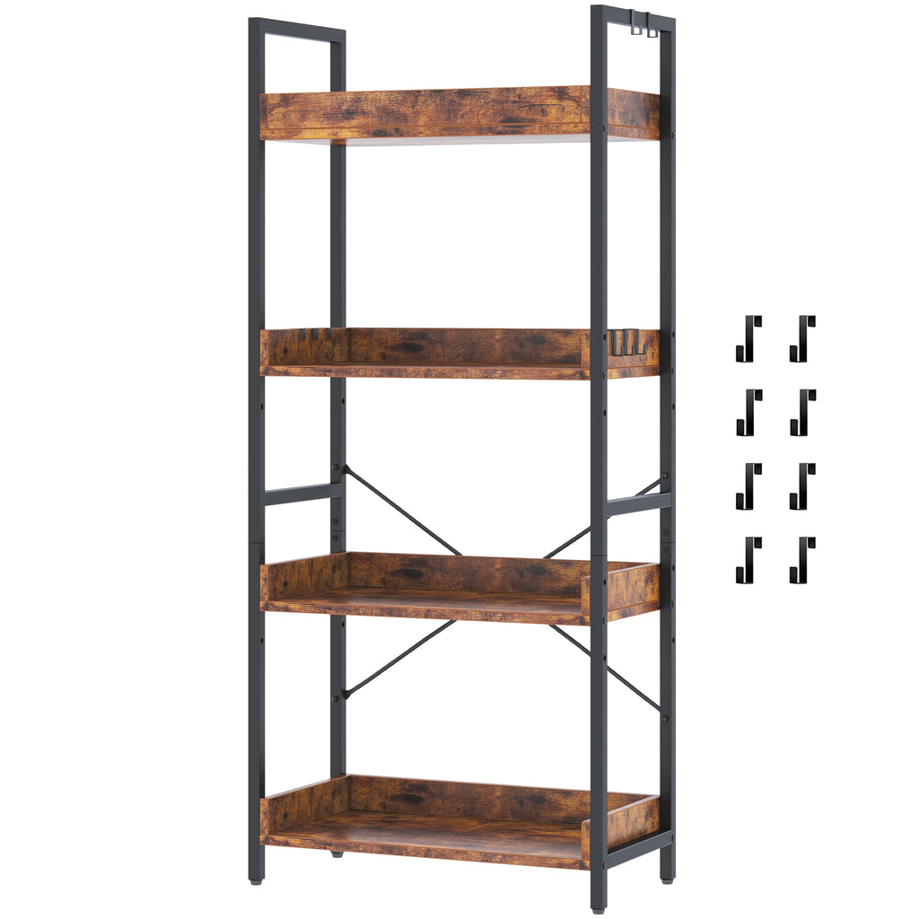HCHQHS 6 Tier Bookshelf, Adjustable Industrial Bookcase, Vertical Tall Book Shelf, Wood and Black Metal Open Bookshelves for Home Office, Living Room, Bedroom, 70 Inch