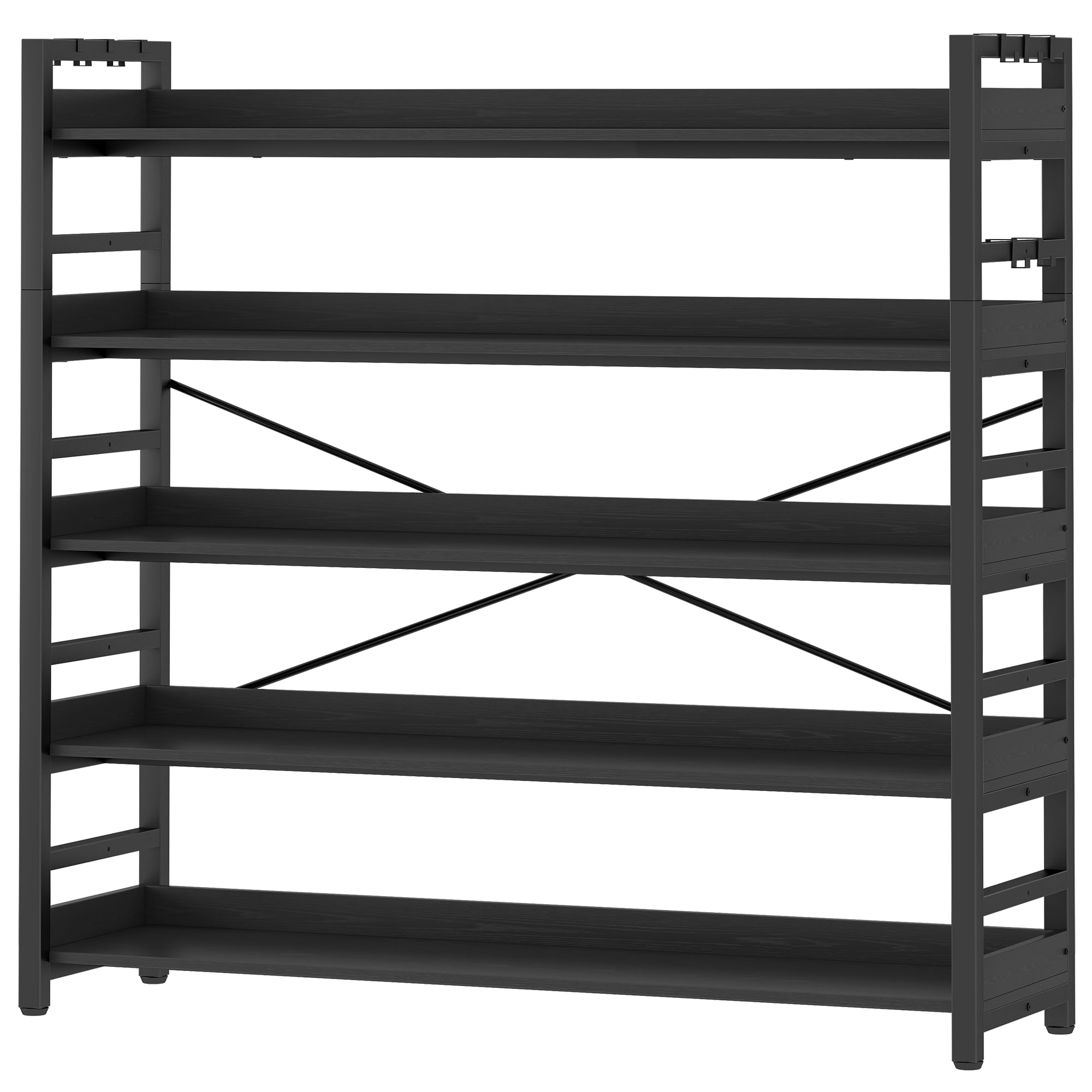 HCHQHS 6 Tier Bookshelf, Adjustable Industrial Bookcase, Vertical Tall Book Shelf, Wood and Black Metal Open Bookshelves for Home Office, Living Room, Bedroom, 70 Inch