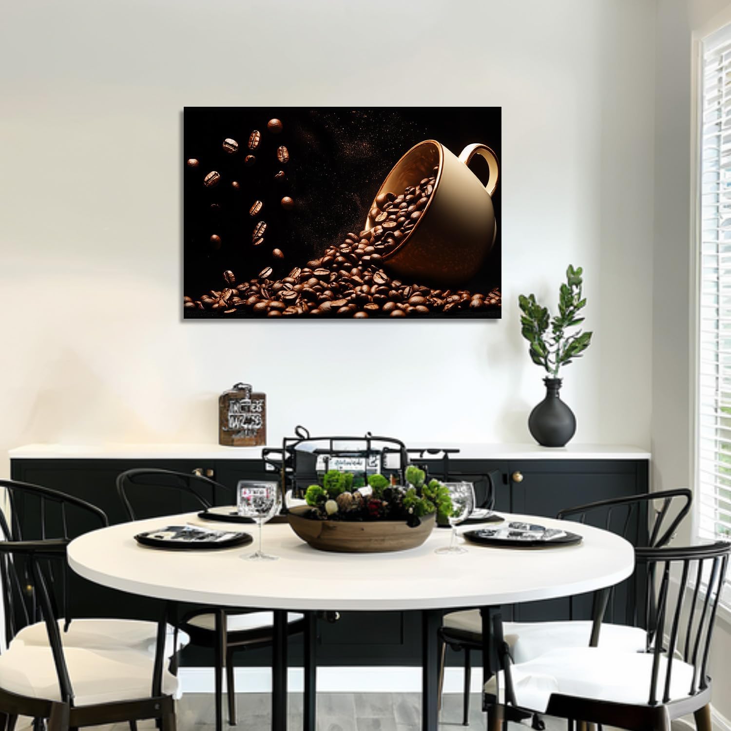 Coffee Canvas Art Kitchen Wall Decor Framed Brown Poster Coffee Bean Painting Vintage Artwork for Dining Room Bar Ready to Hang - 16.00"x24.00"