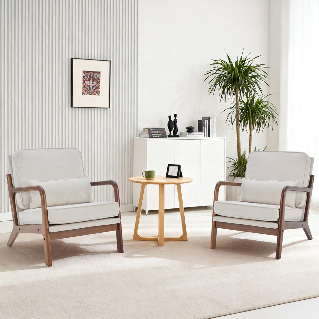 DUMOS Accent Chair Mid Century Modern Chair with Arms and Waist Cushion, Reading Chairs for Adults with Solid Frame, Lounge Side Sitting Armchair for Living Room, Bedroom, Balcony, Cream