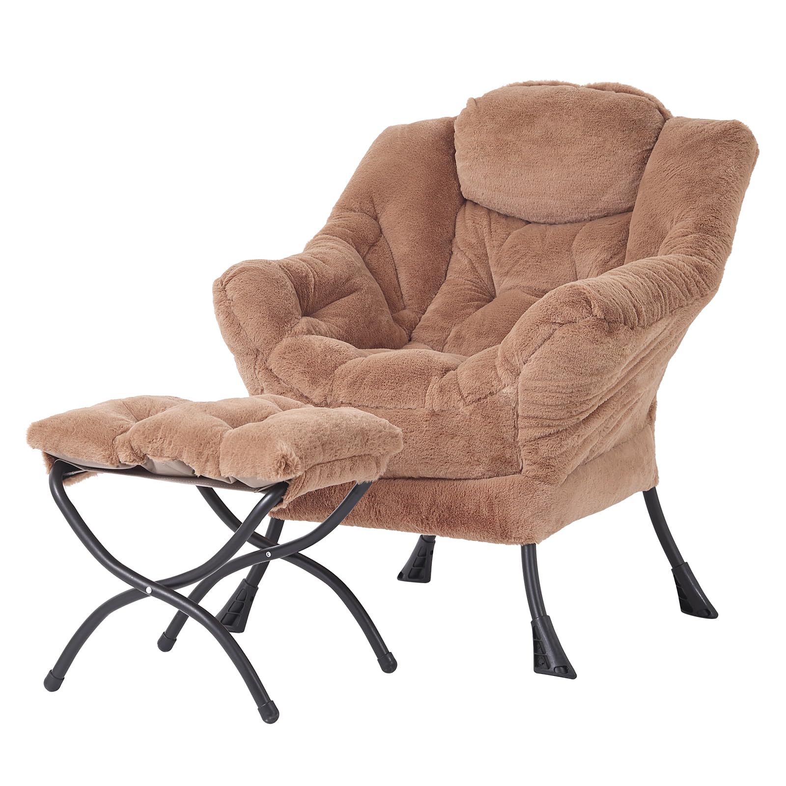 Tiita Modern Large Accent Chair with Ottoman, Comfy Leisure Sofa Armchair with Footrest, Reading Chair for Bedroom, Living Room, Dorm Rooms, Garden Dark Grey