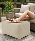 Beige Rectangular Outdoor Bean Bag Ottoman with Shredded Foam, Splash-Proof Removable Zipper Cover