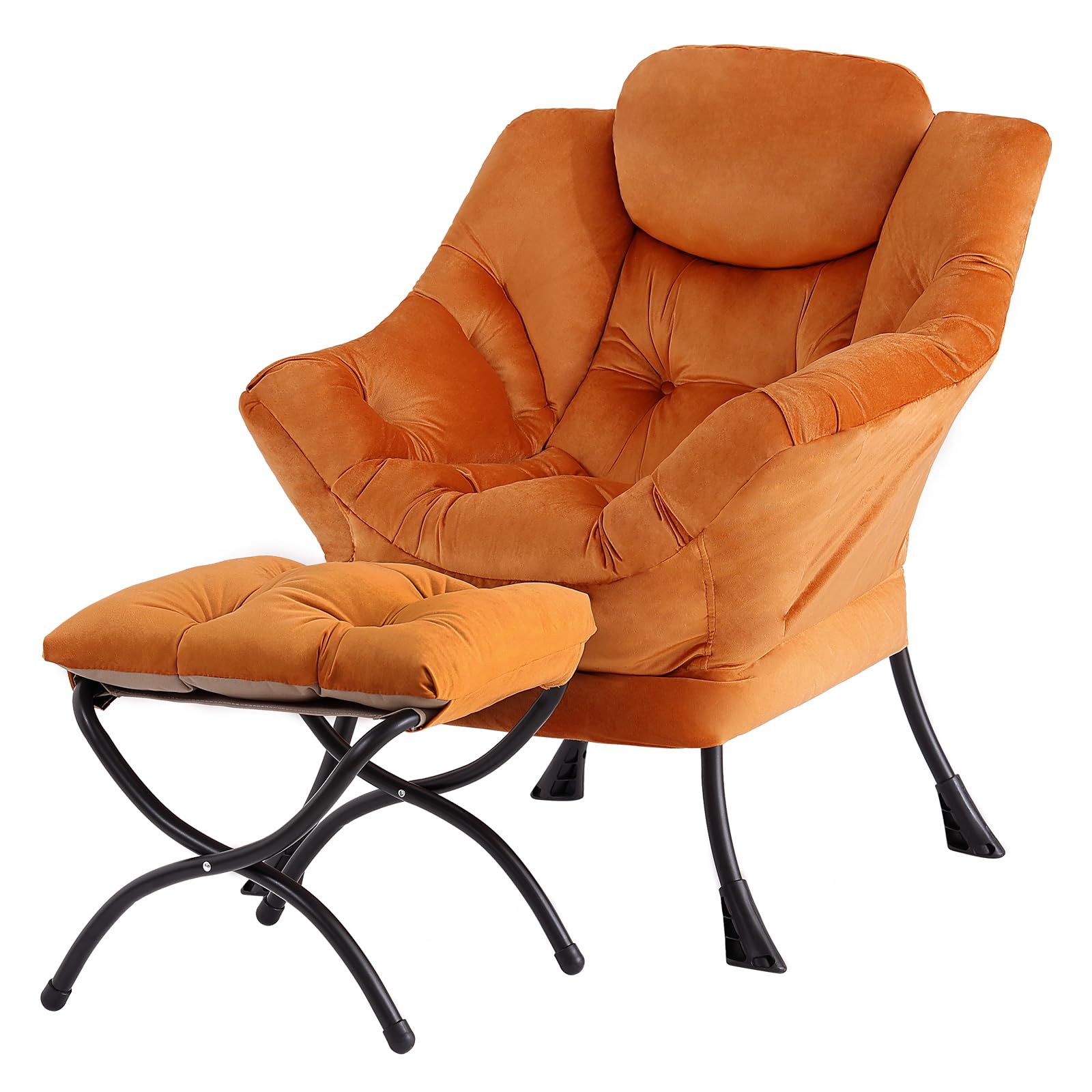 Tiita Modern Large Accent Chair with Ottoman, Comfy Leisure Sofa Armchair with Footrest, Reading Chair for Bedroom, Living Room, Dorm Rooms, Garden Dark Grey