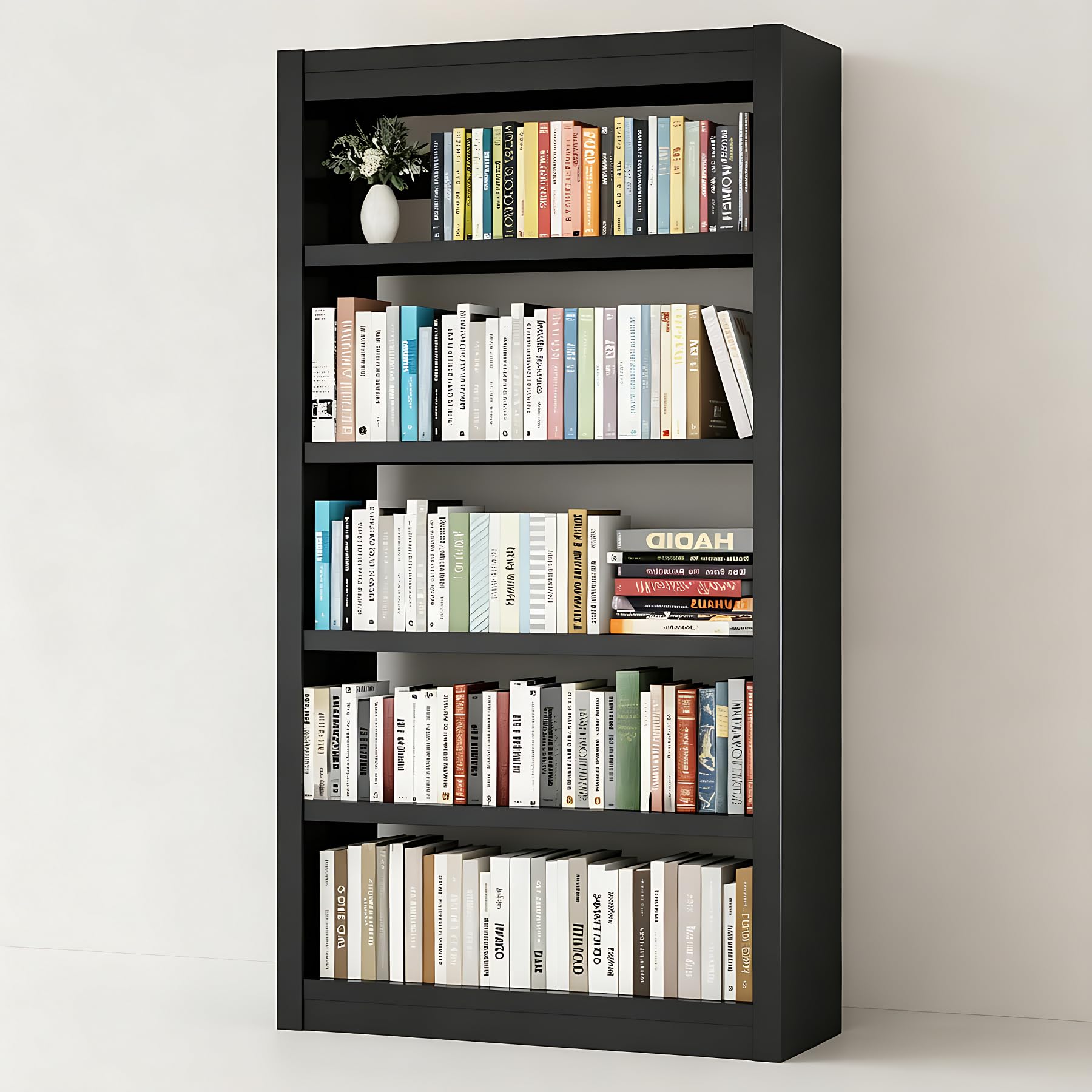 VASAAOSD 66" Tall Metal Bookcase, 5 Shelf Black Bookcase with Adjustable Shelves, Large Bookshelves and Bookcases, Modern Book Shelf Storage Organizer for Living Room, Home Office, Library (Black)