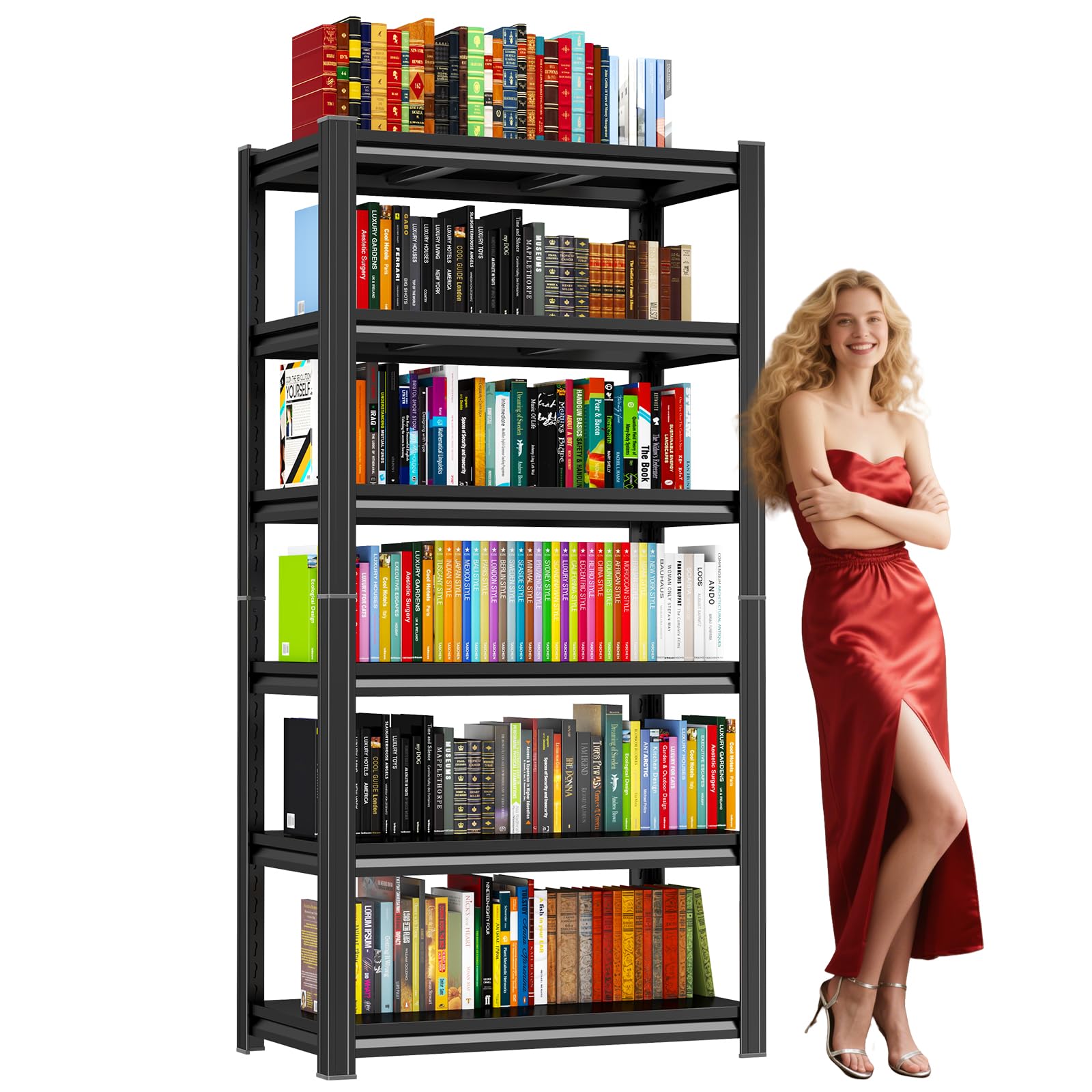 Bolt-Free 5 Tier Metal Bookshelf, 71"H Adjustable Tall Bookcase with Anti-Drop Fence, 1500LBS Heavy Duty Deep Book Shelf, Large Office Bookshelf, Modern Storage Shelves for Bedroom, LivingRoom, Garage