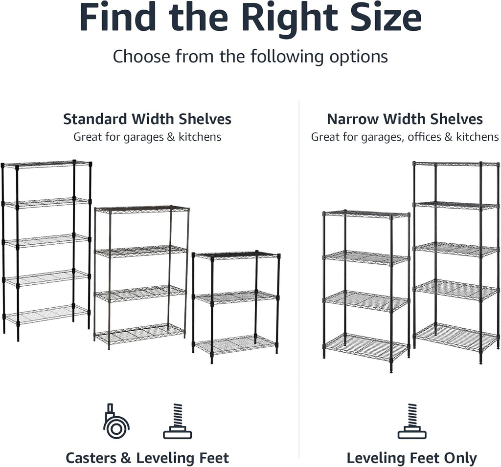Amazon Basics 3-Shelf Adjustable Heavy Duty Steel Wire Rack Storage Shelving Organizer with Storage Space, Versatility and Ease of Use for Kitchen, Garage, 23.2" L x 13.4" W x 30" H, Black