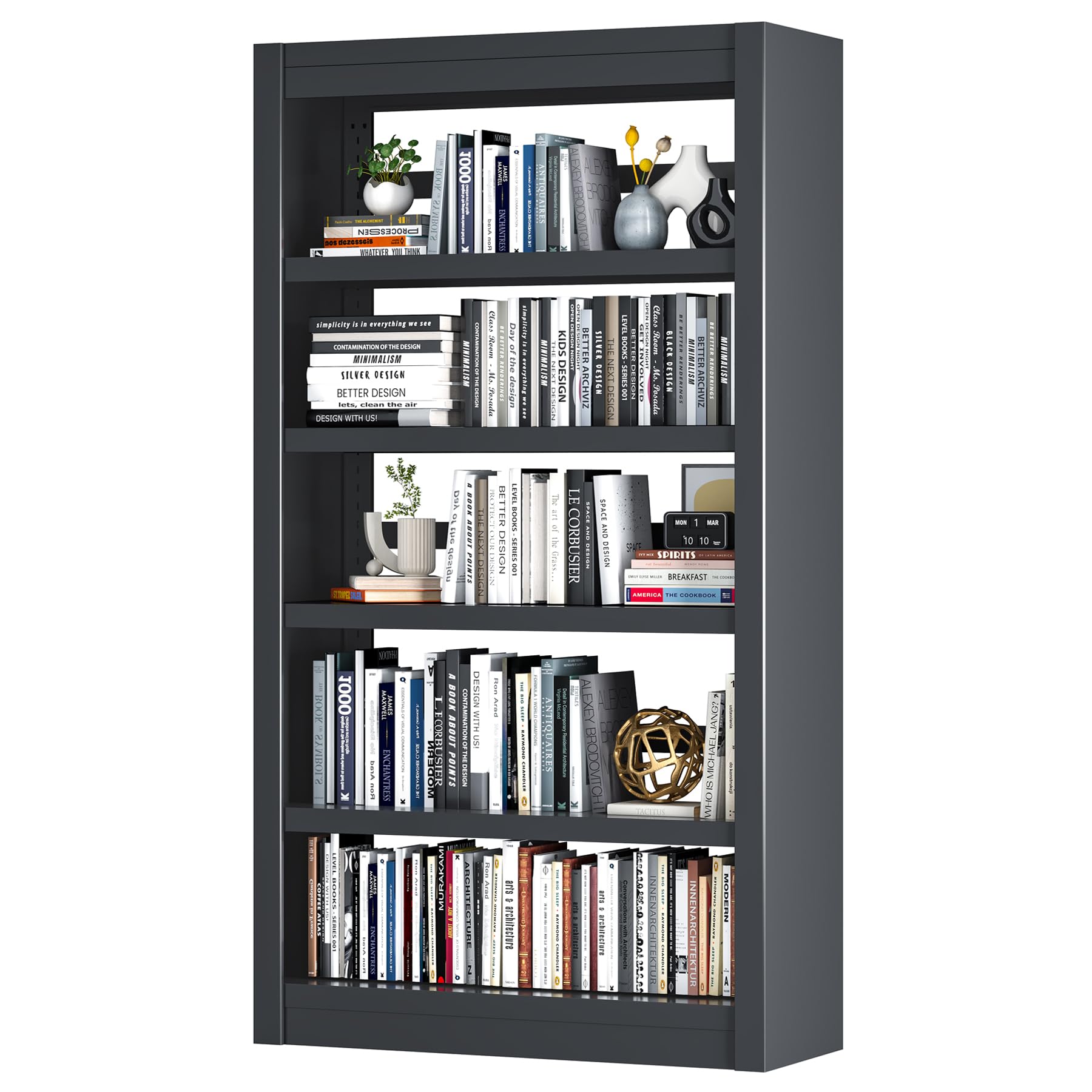 Bookshelf,6-Tier Adjustable Steel Book Shelf,61" H Heavy Duty Metal Bookcase for Home/Office/Garage,White Shelf (White, 61" Tall)