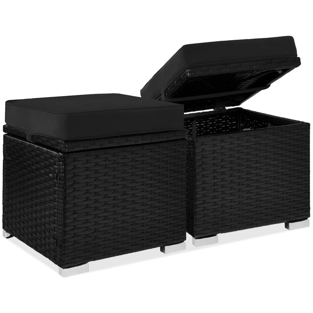 Best Choice Products Set of 2 Wicker Ottomans, Multipurpose Outdoor Furniture for Patio, Backyard, Additional Seating, Footrest, Side Table w/Storage, Removable Cushions - Brown/Beige