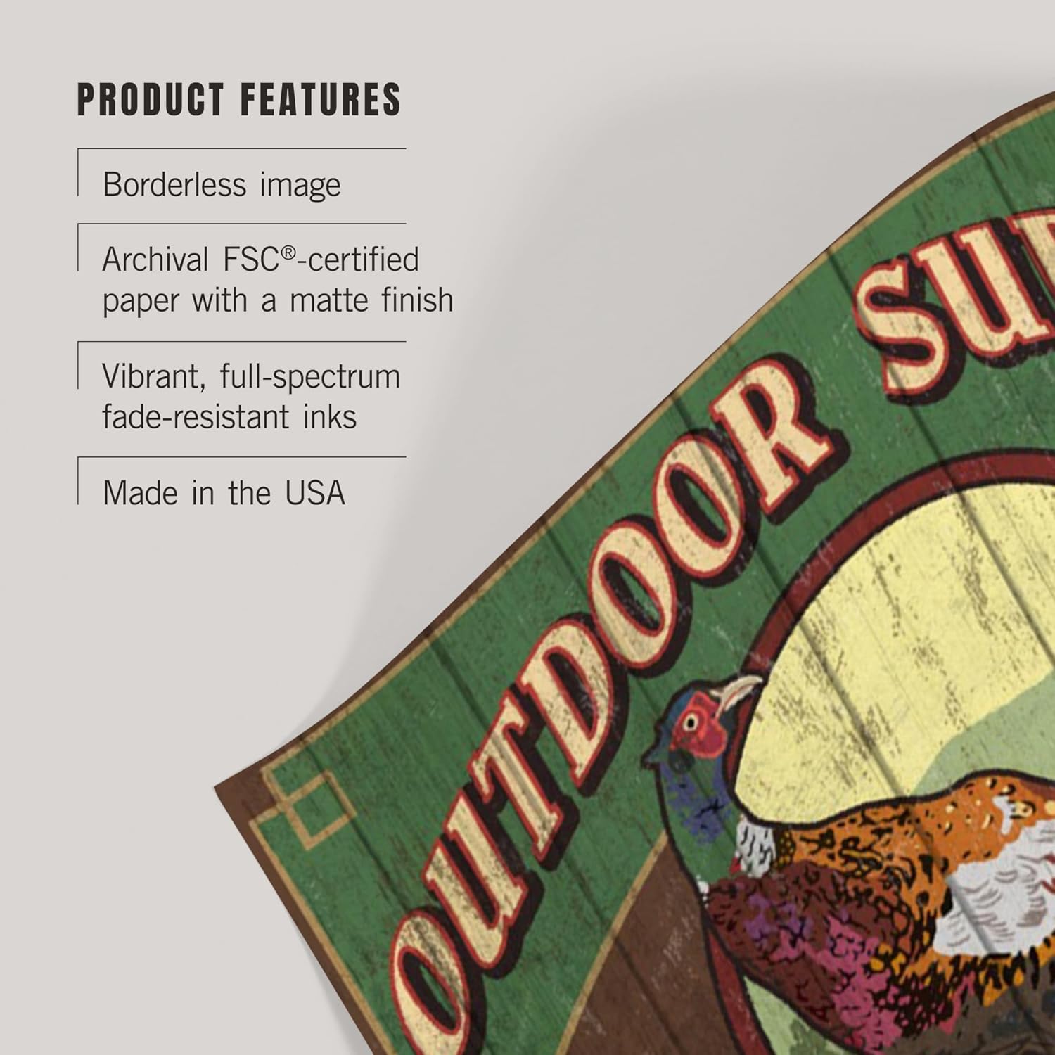 Lantern Press 24x36 Inch Giclee Print, Pheasant Outfitters, Vintage Sign