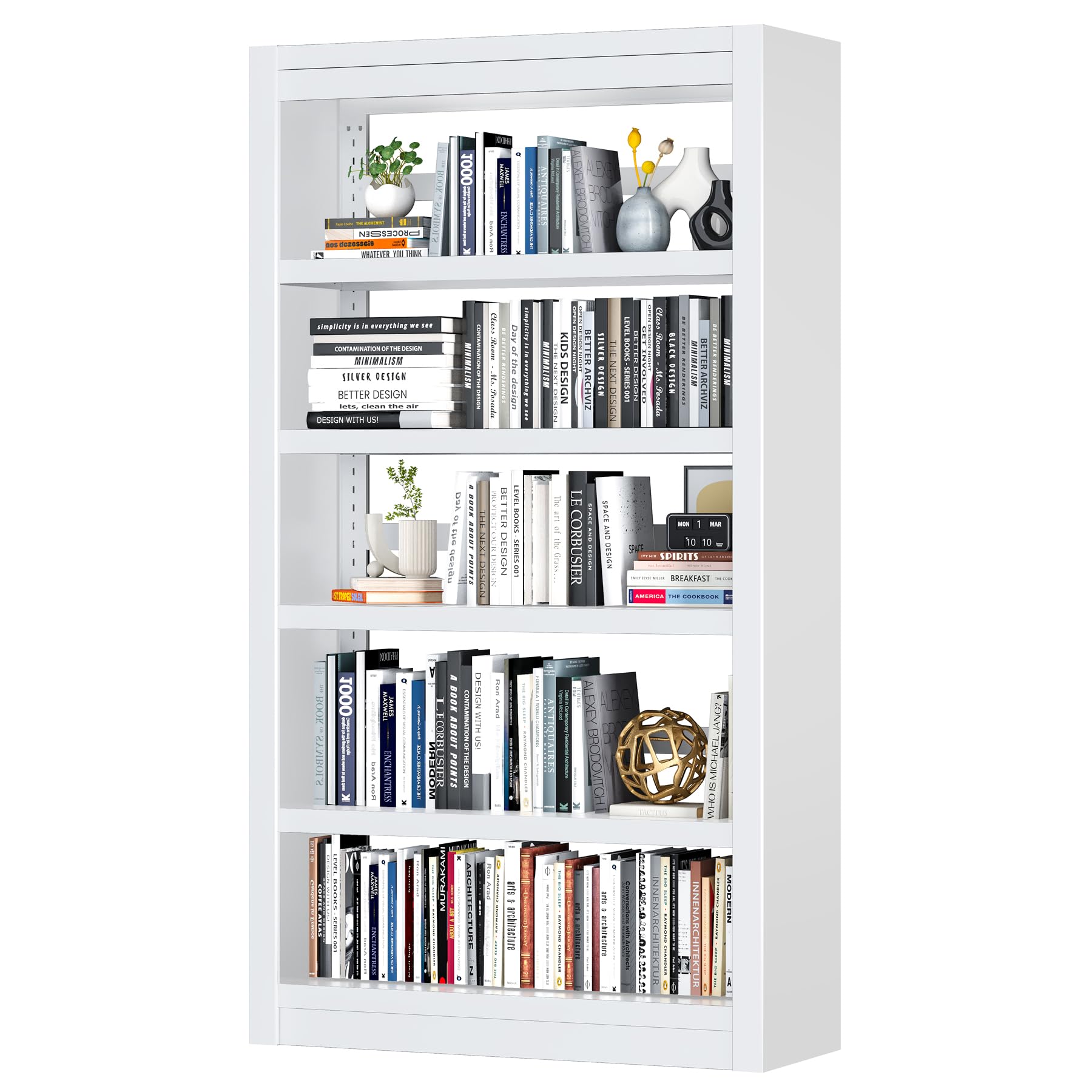 Bookshelf,6-Tier Adjustable Steel Book Shelf,61" H Heavy Duty Metal Bookcase for Home/Office/Garage,White Shelf (White, 61" Tall)