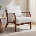 DUMOS Mid Century Modern Accent Chair, Upholstered Armchair with Lumbar Pillow and Solid Wood Frame, Comfy Reading Chair for Small Living Room, Bedroom, Guest Room, Beige