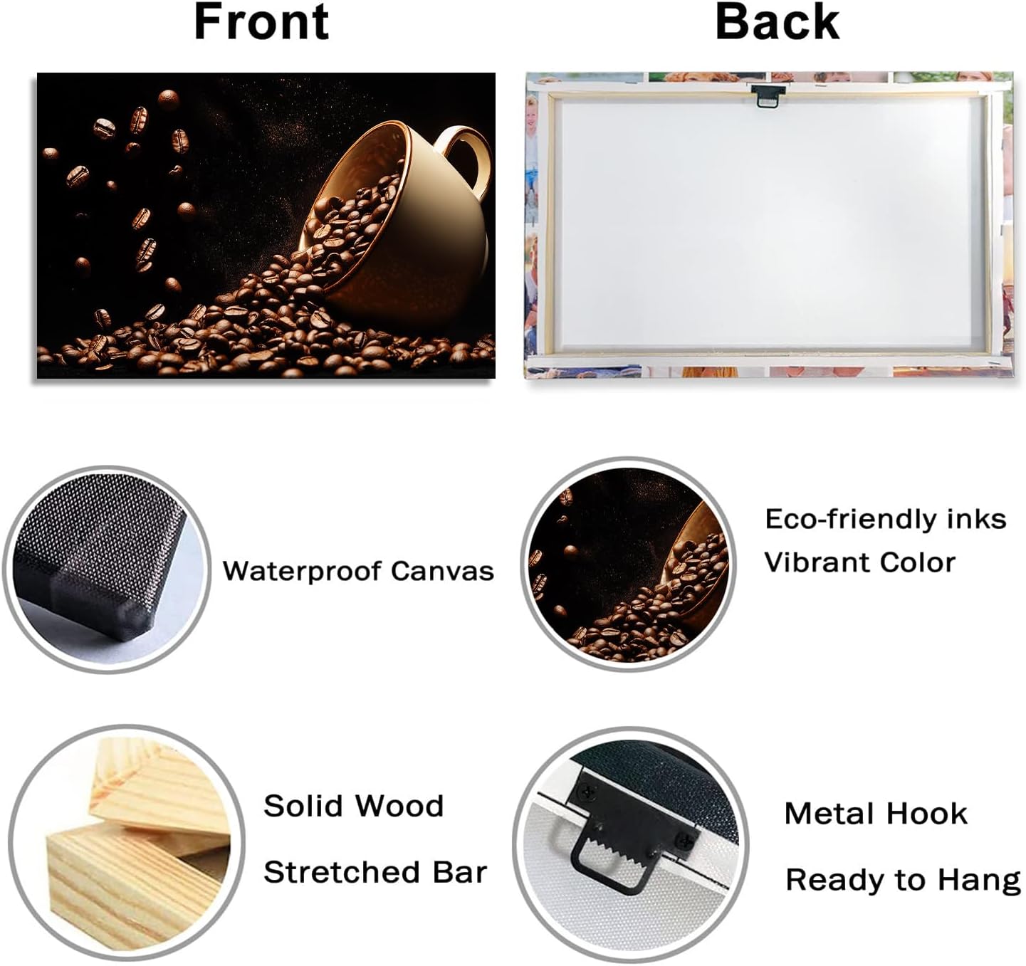 Coffee Canvas Art Kitchen Wall Decor Framed Brown Poster Coffee Bean Painting Vintage Artwork for Dining Room Bar Ready to Hang - 16.00"x24.00"