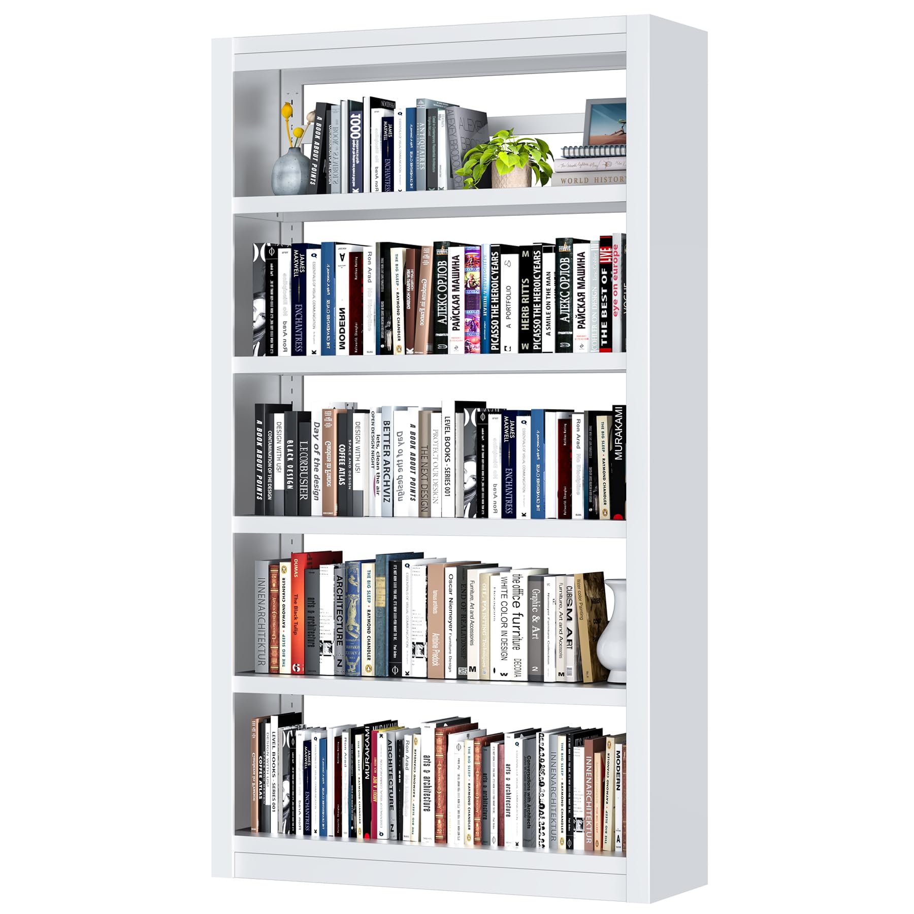 Bookshelf,6-Tier Adjustable Steel Book Shelf,61" H Heavy Duty Metal Bookcase for Home/Office/Garage,White Shelf (White, 61" Tall)