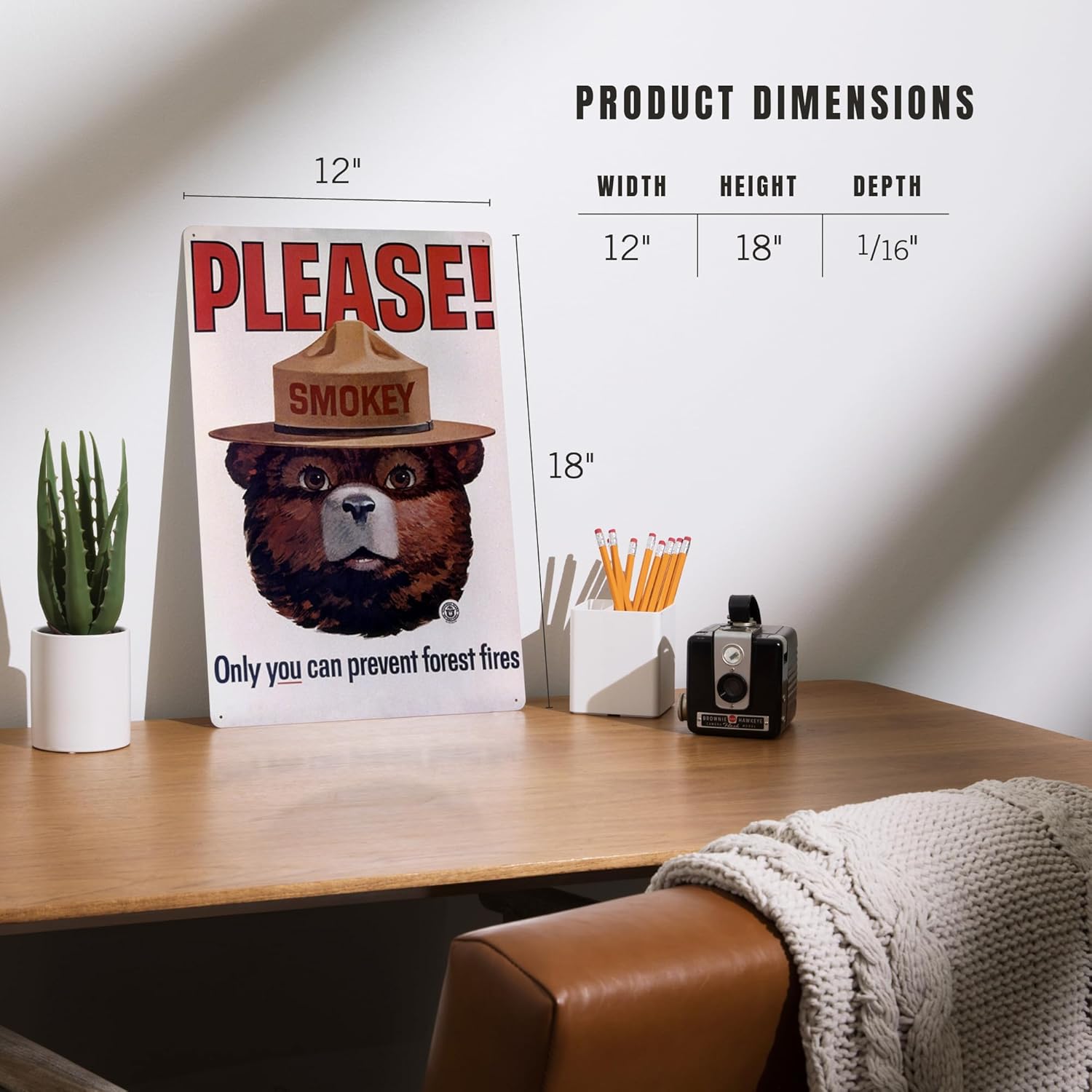 Lantern Press Smokey Bear, Please, Only You Can Help, Smokey Head, Officially Licensed Vintage Poster, 12x18 Inch Aluminum Sign, Indoor or Outdoor Use
