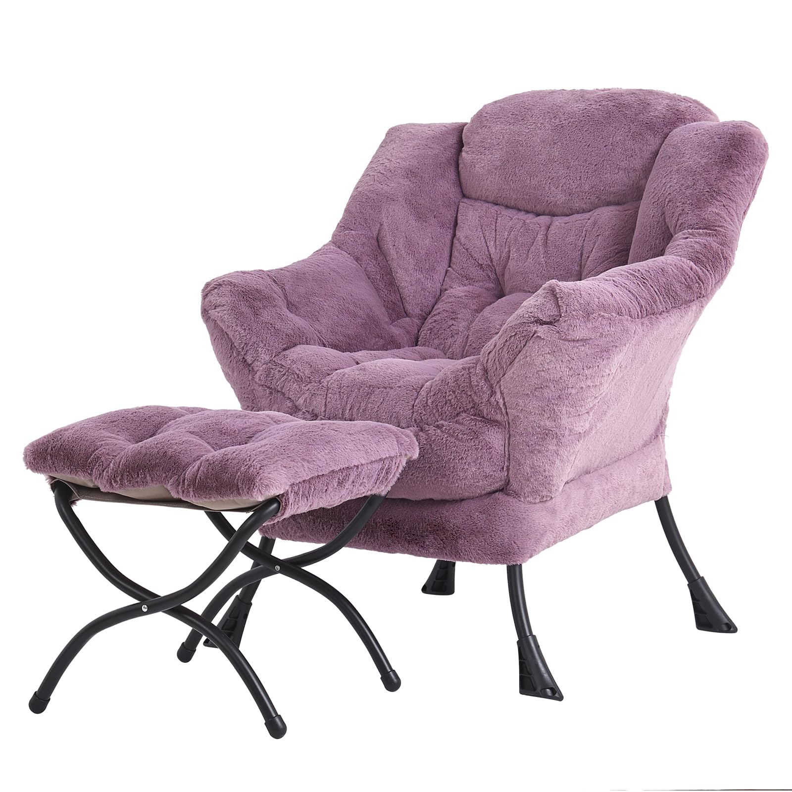 Tiita Modern Large Accent Chair with Ottoman, Comfy Leisure Sofa Armchair with Footrest, Reading Chair for Bedroom, Living Room, Dorm Rooms, Garden Dark Grey